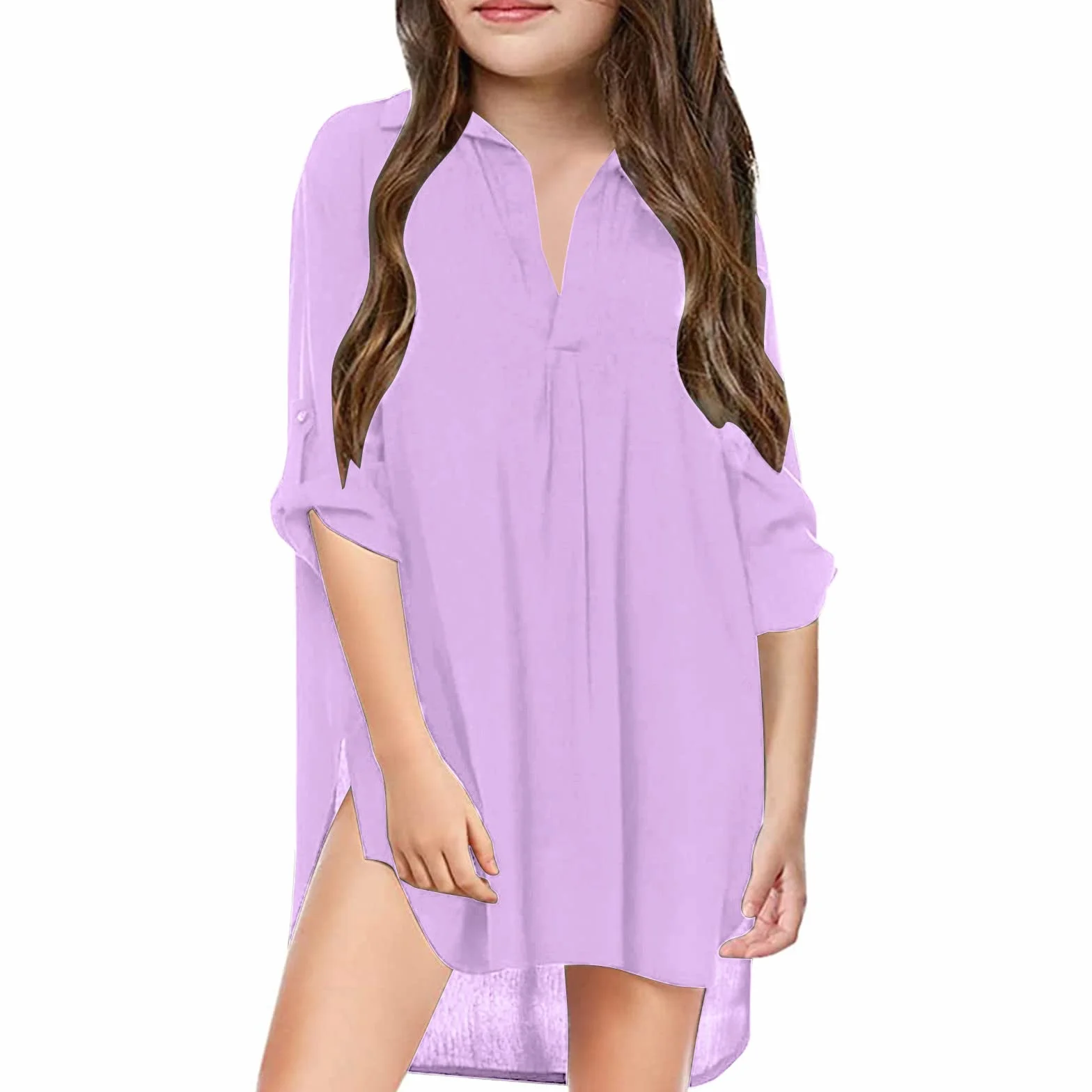 2025 - Traje de baño infantil para niña niña cubierta de playa para niña, camisa de gasa, bikini, traje de baño, vestido de playa, cubierta de natación azul