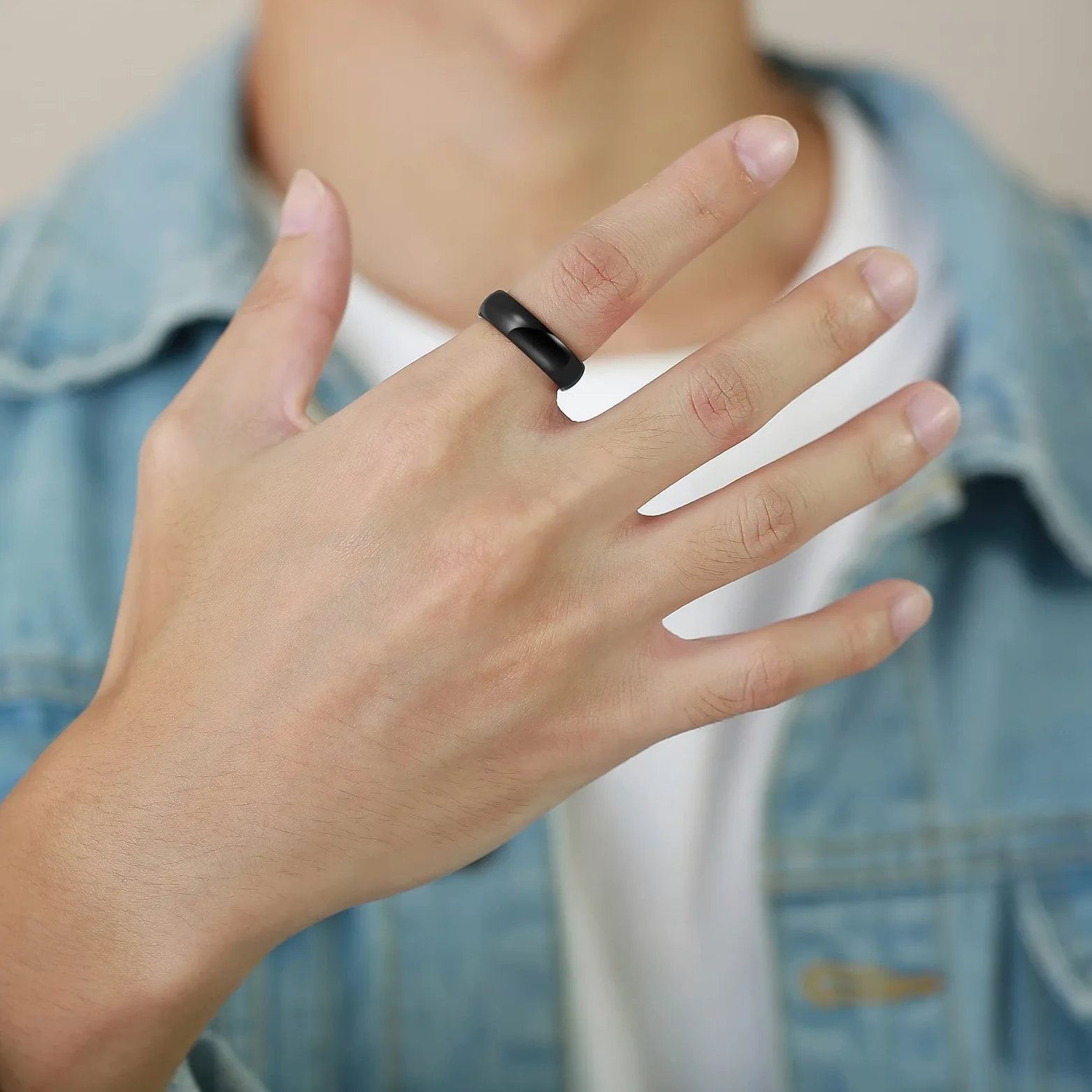 Anillos de collar para parejas, collar personalizado de tungsteno negro, anillo negro pulido, collar de cable de 6 mm, regalo de promesa para mujeres, Tungsteno, Sin gemas.