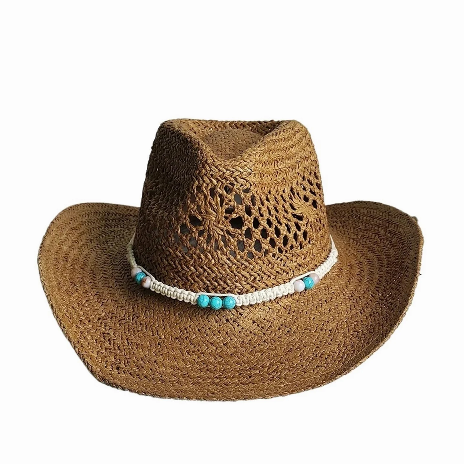 Sombrero de Playa de Paja Verano Hombre Mujer Vintage Western | Sombrero de vaquero Sombrero de sol de playa tejido de paja hecho a mano