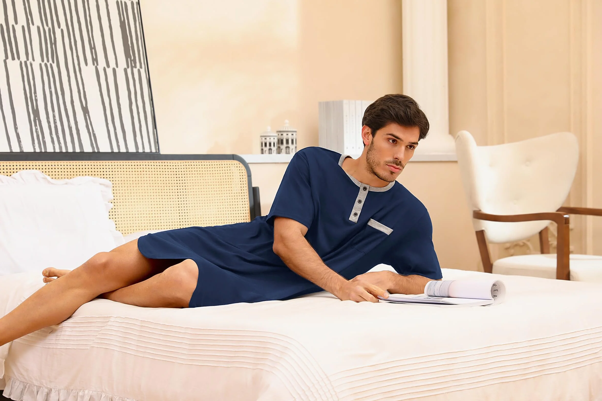 Uniexcosm Camisa de Dormir para Hombre Pijama Manga Corta de Algodón