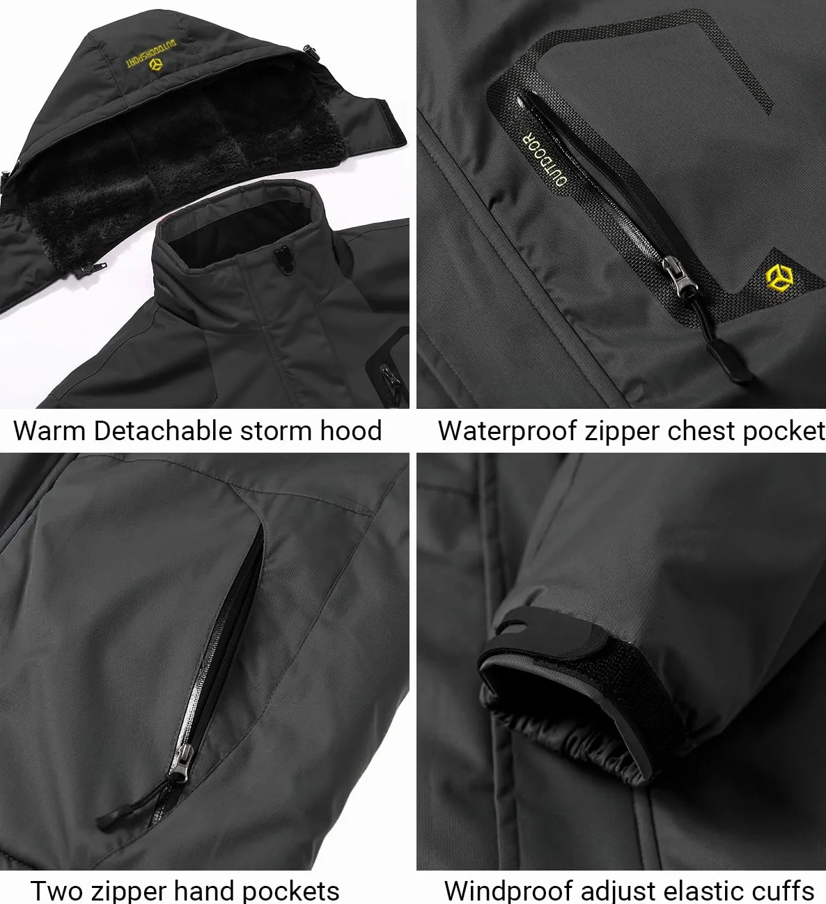CARWORNIC Chaqueta de esquí de montaña para hombre resistente al viento con capucha