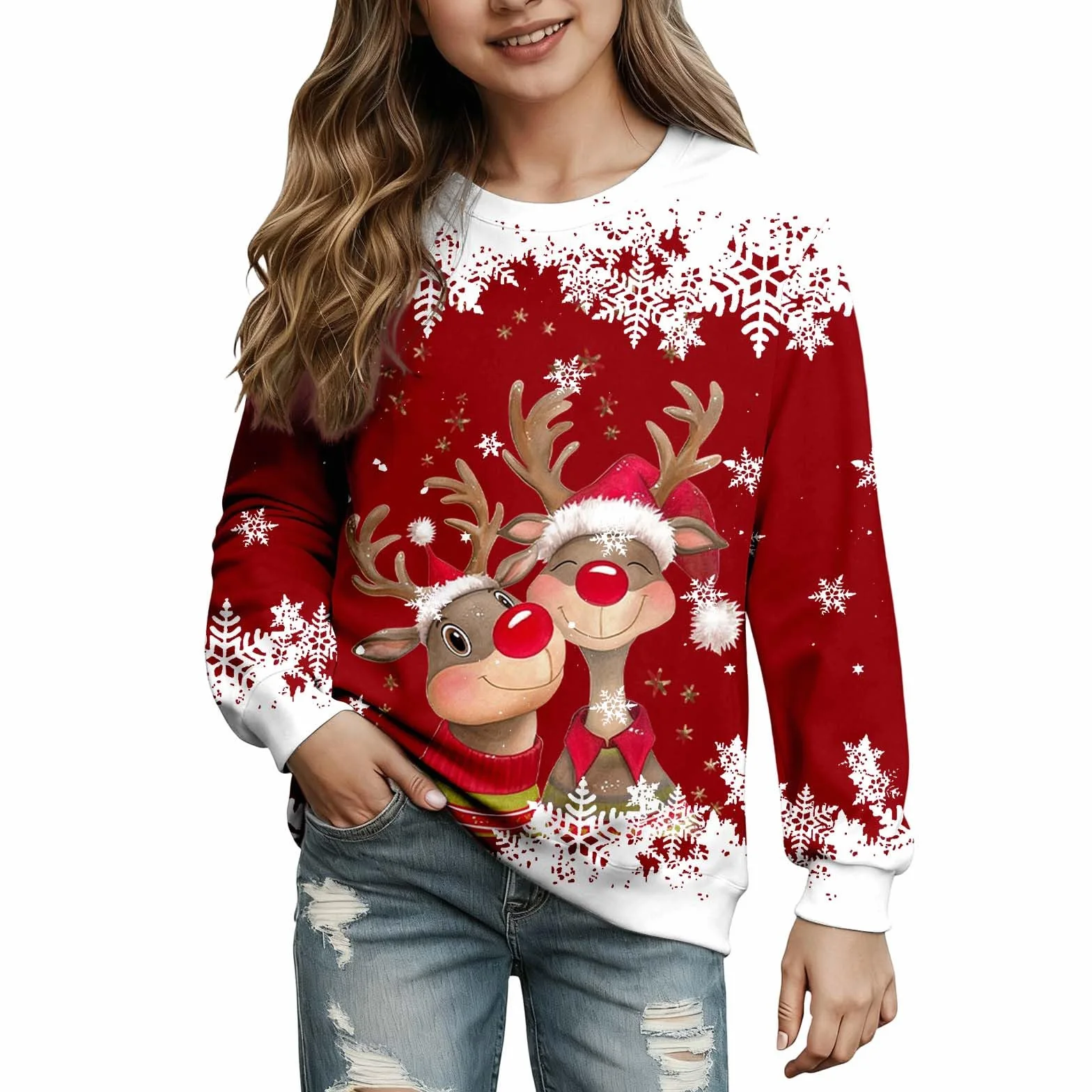 Jersey de Navidad para Niña, Suéter Navideño Manga Larga Cuello Redondo