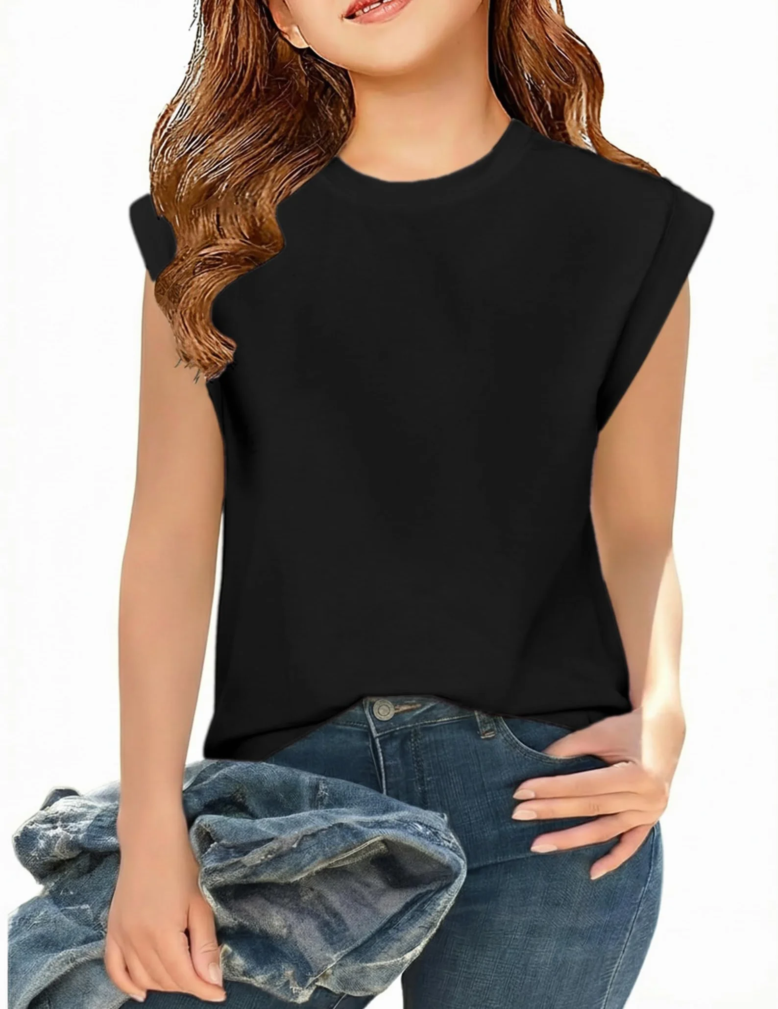Arshiner Camiseta Manga Corta Cuello Redondo Rayas Color Liso para Niñas 5-12 Años