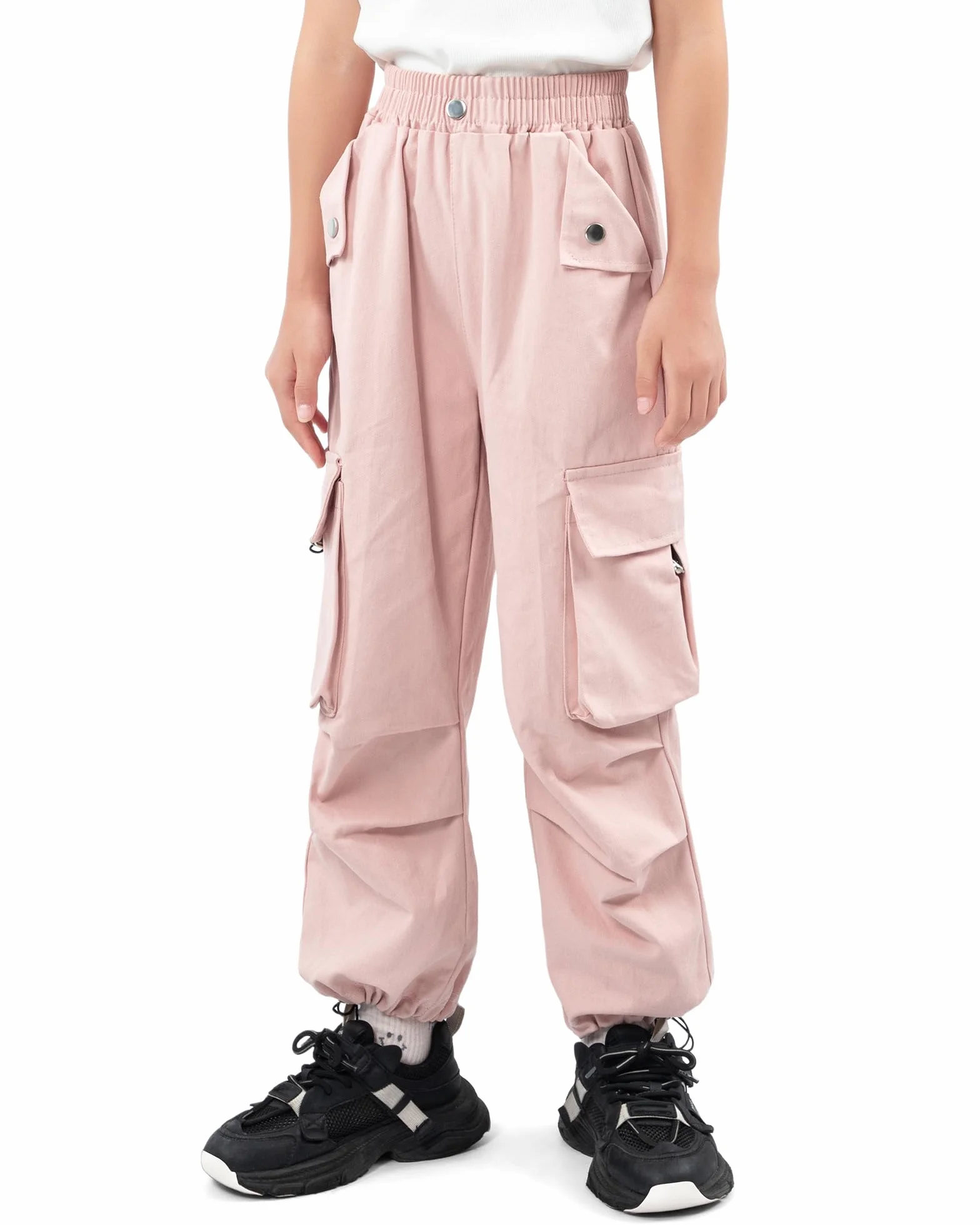 KAKU NANU Pantalones Cargo para niña Cintura elástica Bolsillos