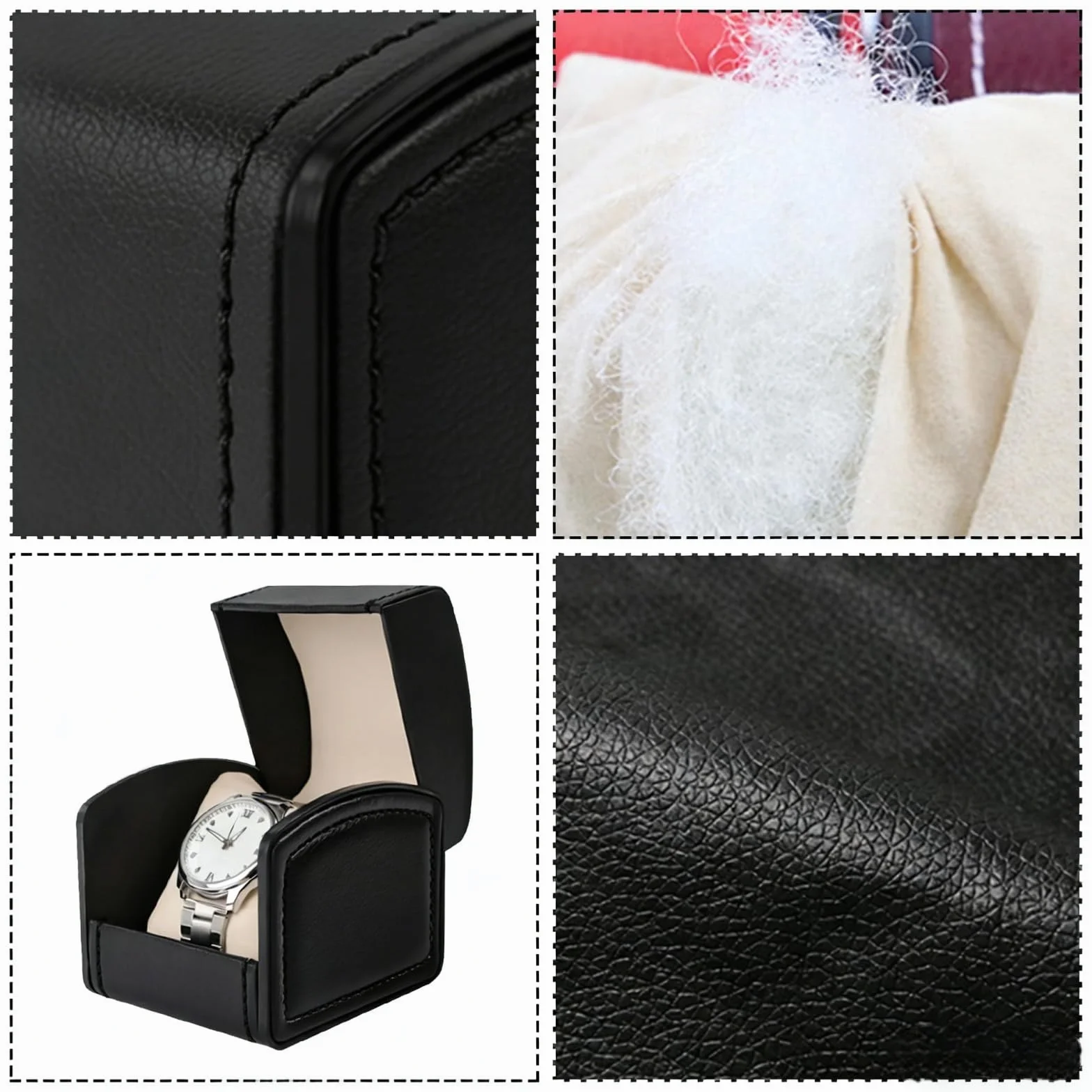 Organizador de Relojes Caja de Cuero PU para Viaje Estuche de Visualización Negro