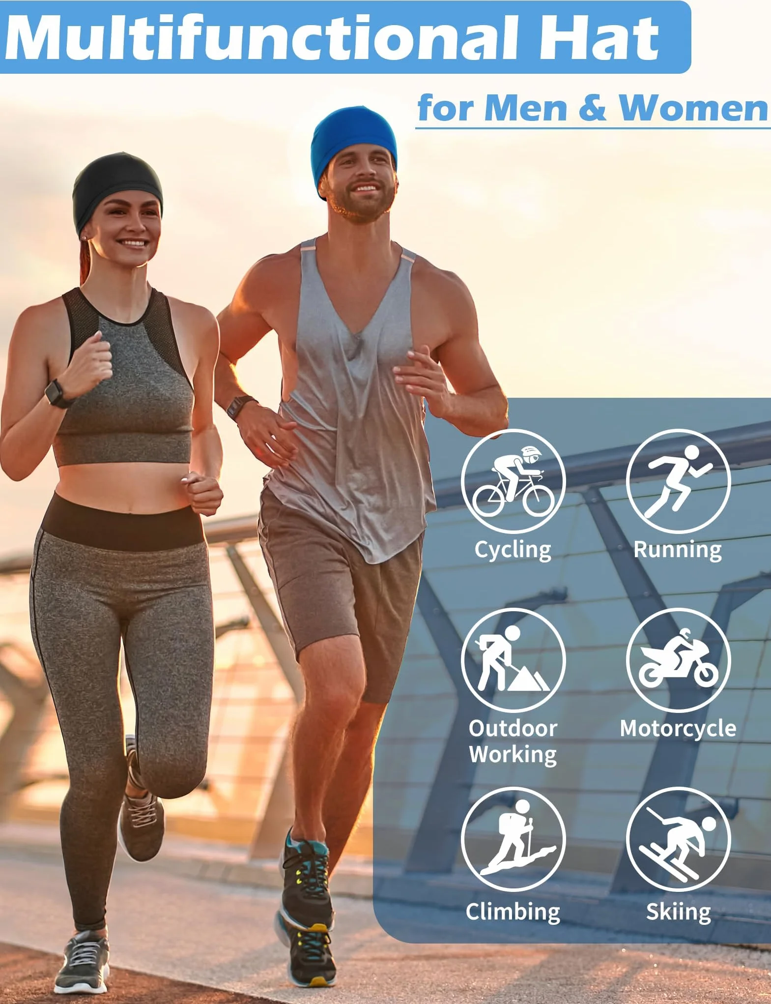 MELLIEX 3 Piezas Gorro Transpirable Seda Helada Running Skull Cap Multifuncional para Ciclismo Moto