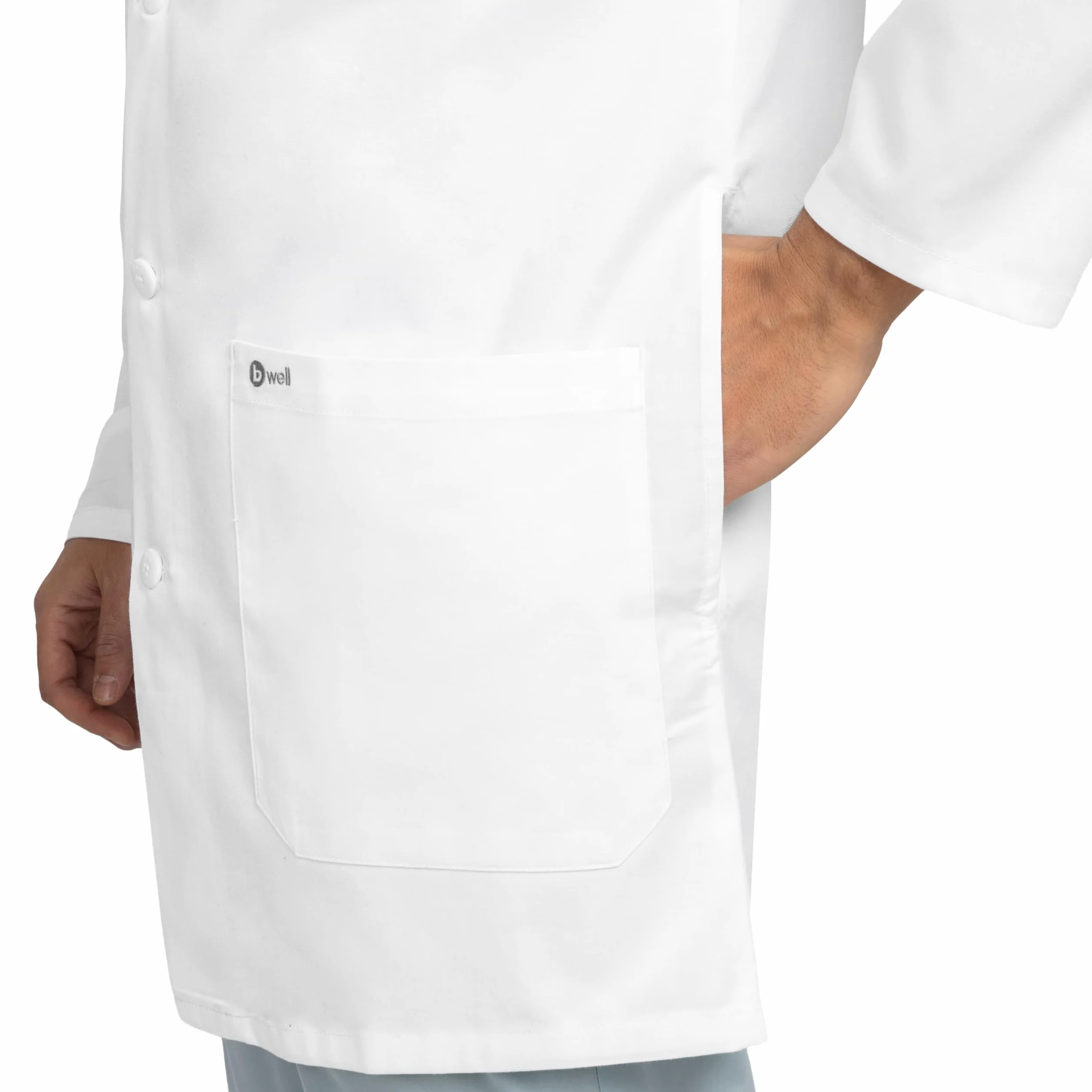 B-well LEONARDO Bata de laboratorio para hombre – Bata médica transpirable con elástico, bolsillos y correa