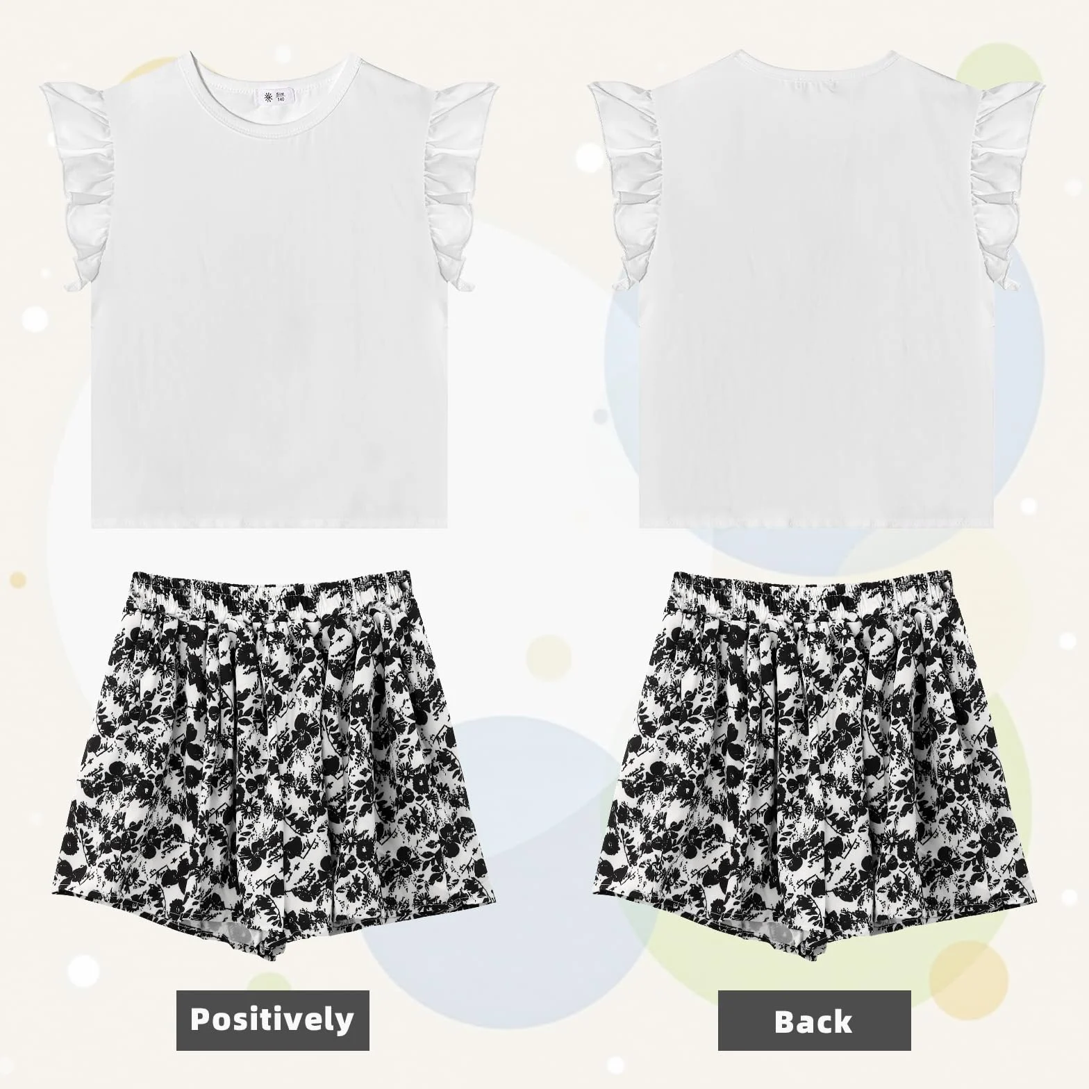 KAKU NANU Ropa para niñas Conjuntos de verano 3-10 años Camiseta lisa sin mangas con volantes Pantalones cortos Cuello redondo Negro Blanco Rojo Amarillo Rosa Morado Azul
