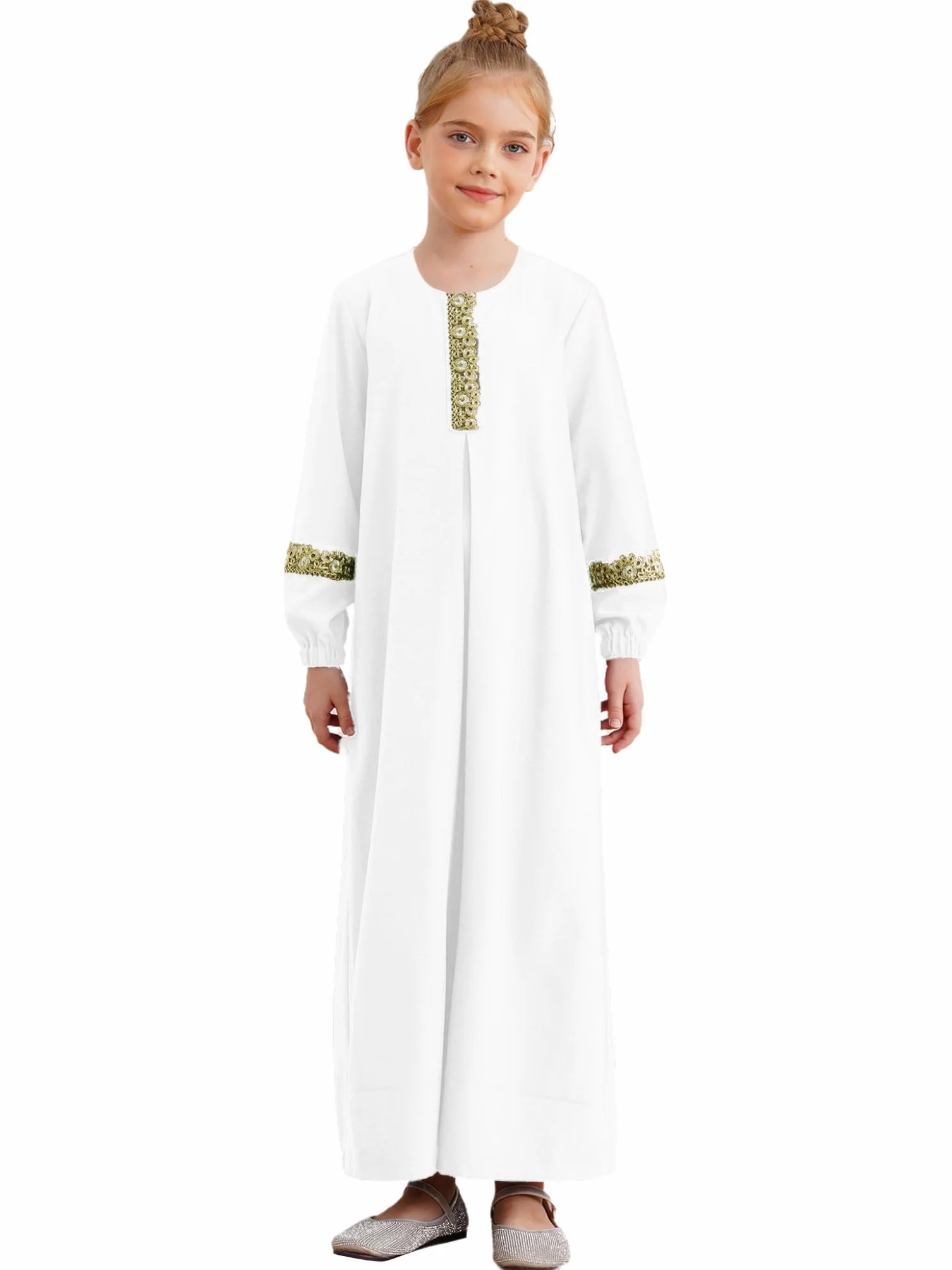 Runhomal Abaya Ramadán manga larga vestido musulmán niño niña