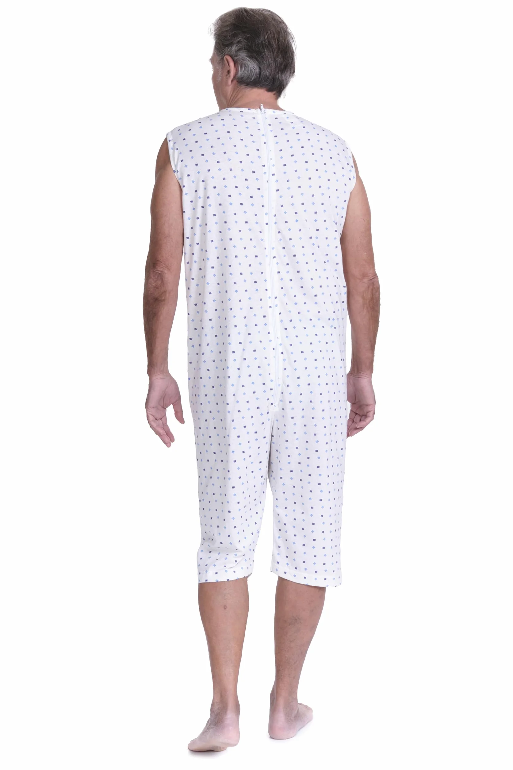 FERRUCCI COMFORT Pijama sanitario sin mangas 100% algodón con cremallera dorso para ancianos incontinencia Alzheimer