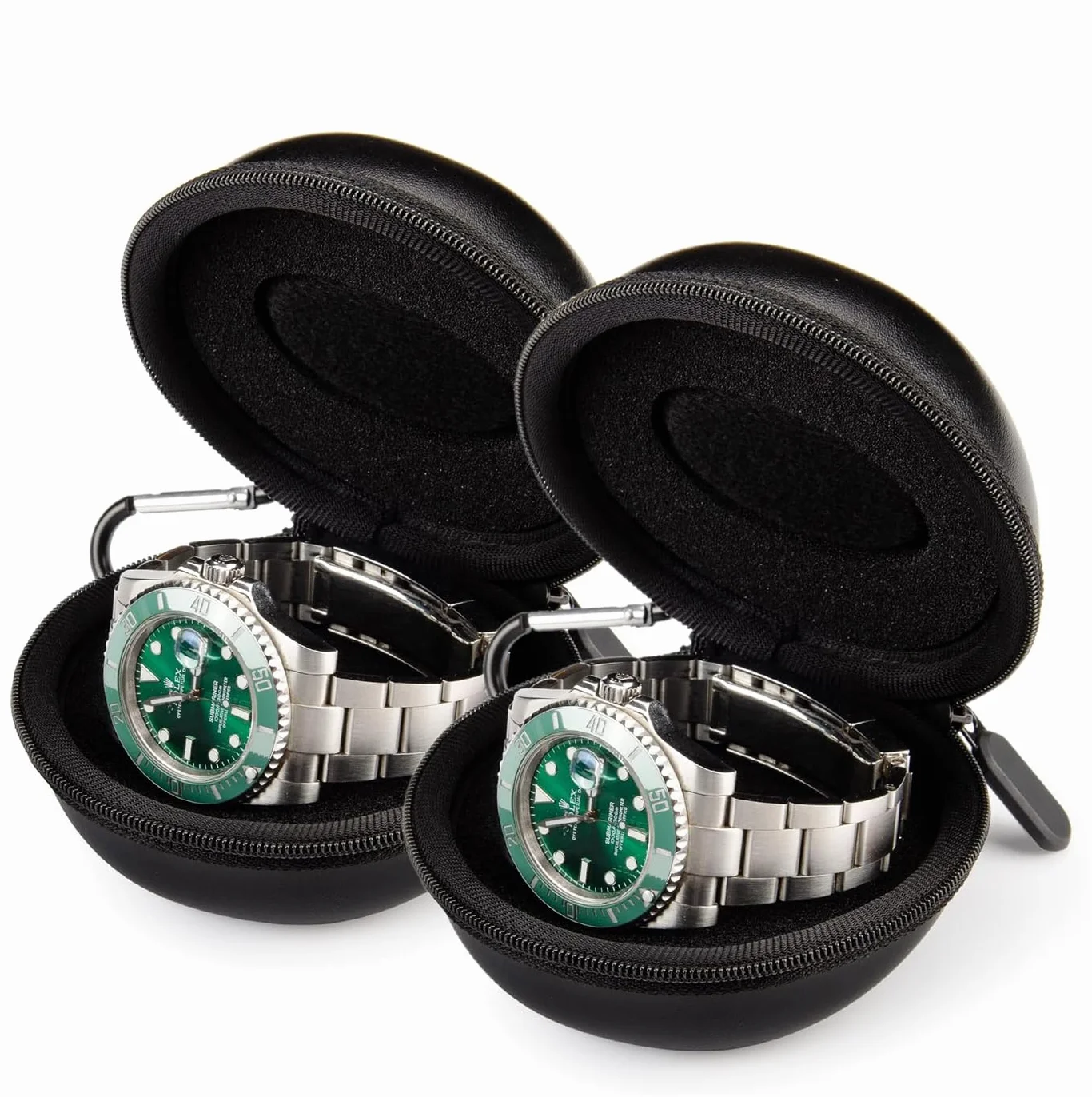 Estuche de Viaje para Relojes 50 mm Cremallera Mosquetón - Negro 2 Piezas