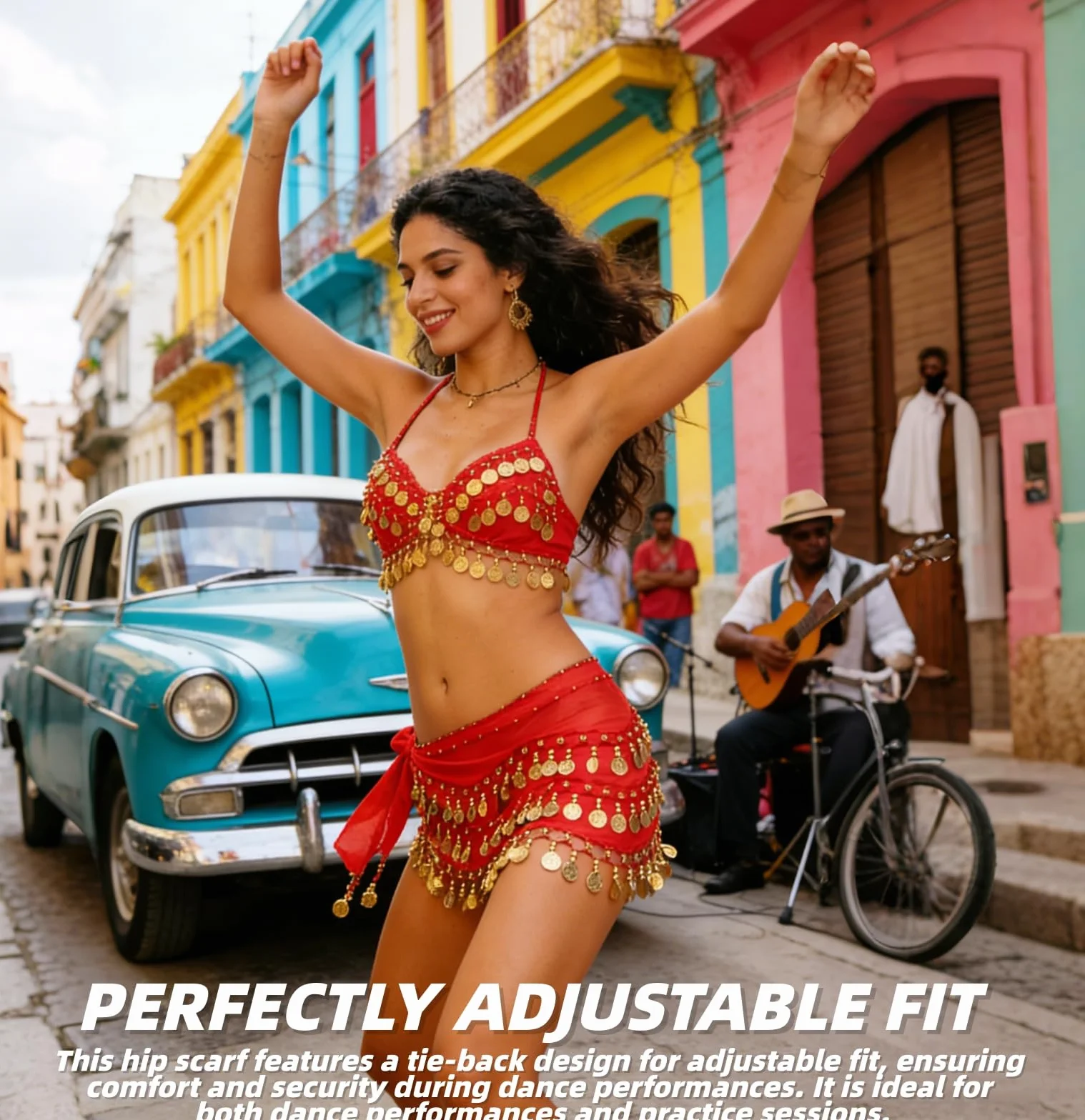 Cinturón Danza del Vientre Mujer con 90+ Monedas Falda Bufanda Baile Oriental 140 cm
