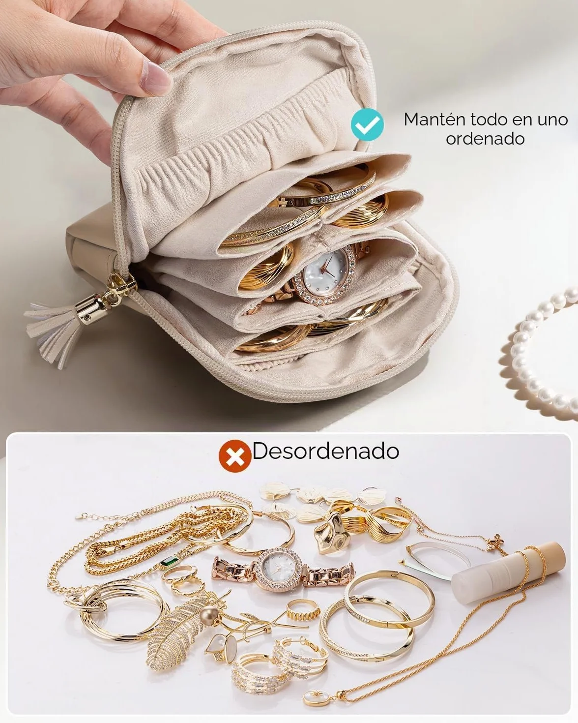 VLANDO Joyero de viaje bolsa para joyas 6 capas caja de joyería piel sintética