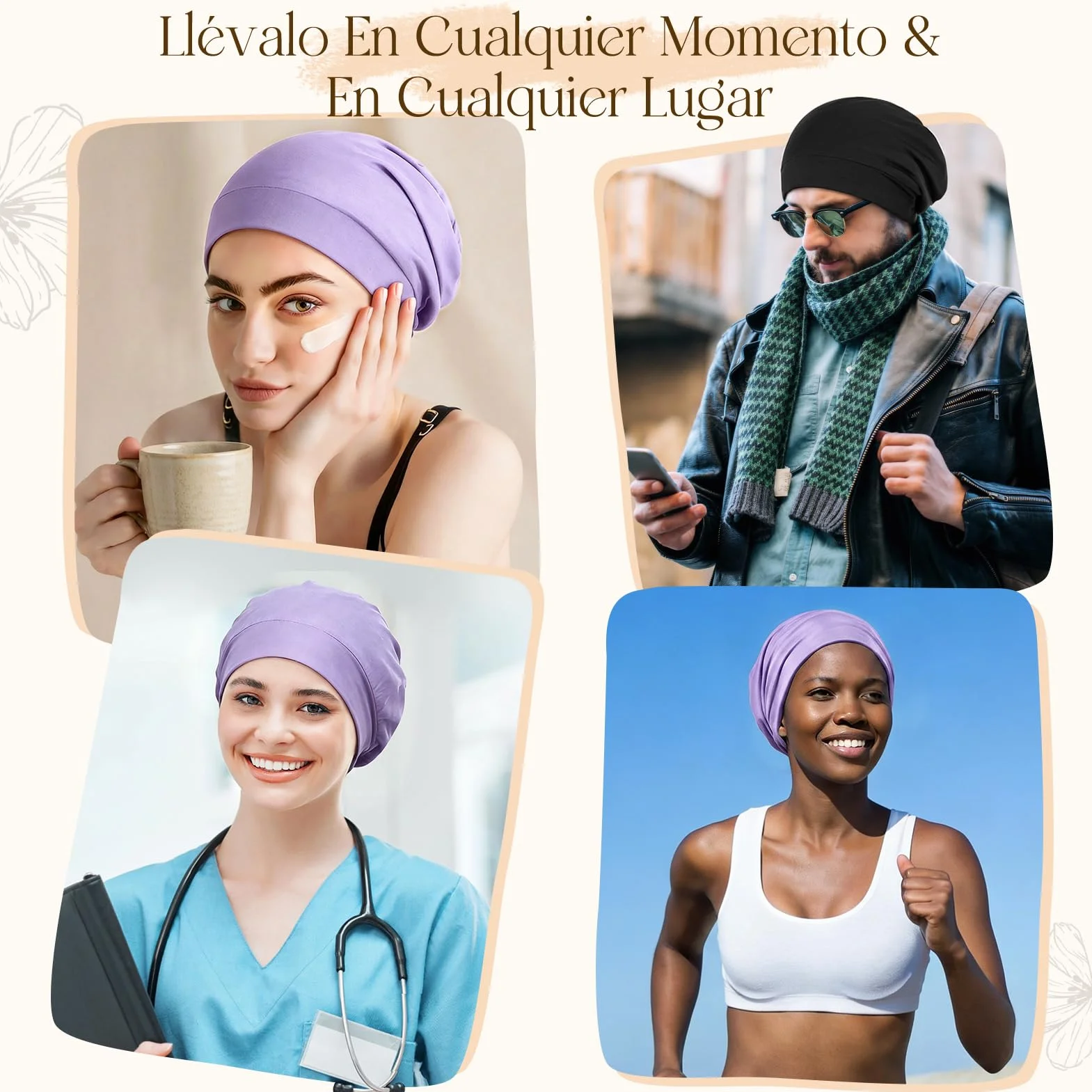Gorro de Dormir de Bambú Ajustable Antifrizz para Hombre y Mujer, Slouchy Beanie Suave y Transpirable