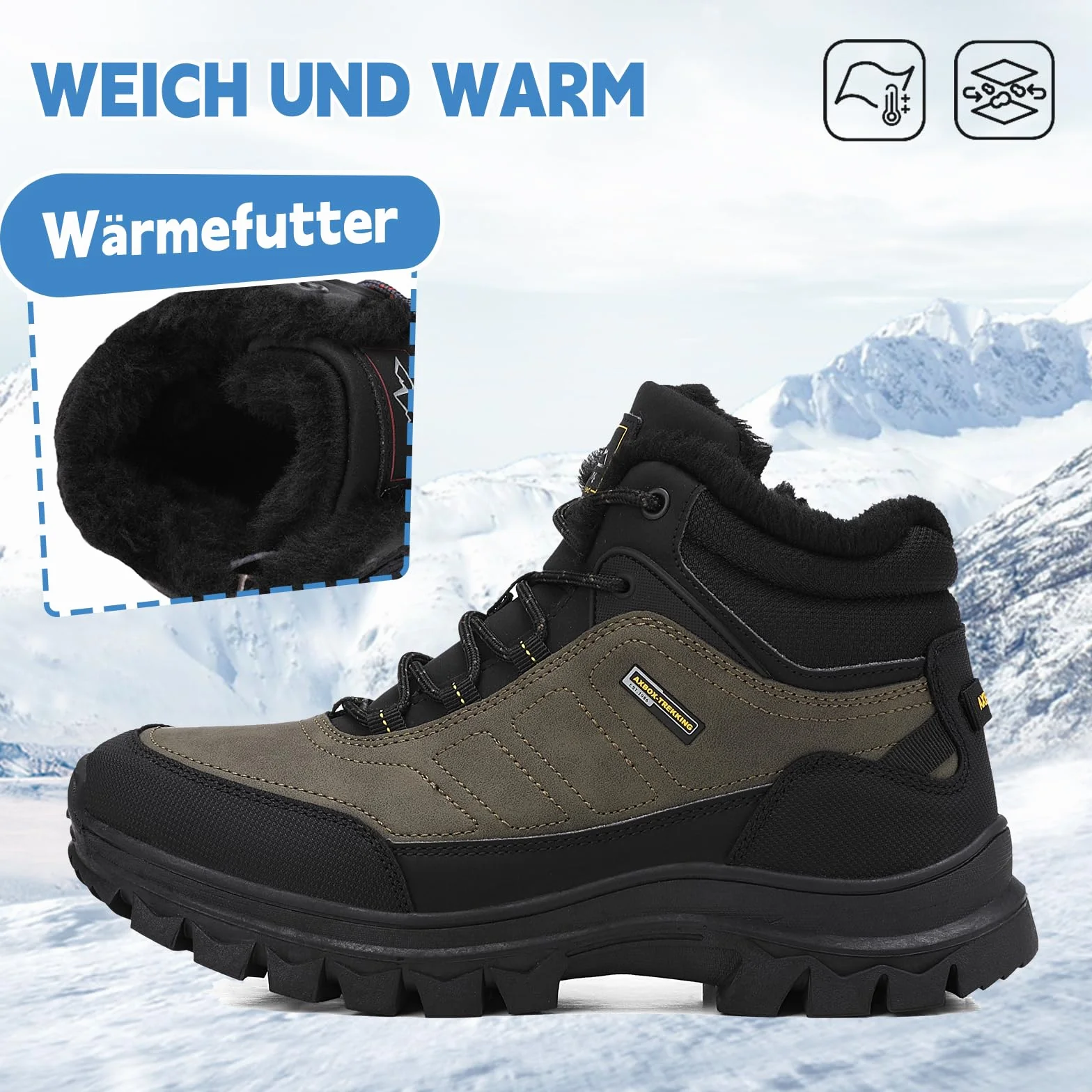 AX BOXING Botas Niño Invierno Zapatillas Senderismo Cálido Antideslizante Montaña Trekking EU34-40
