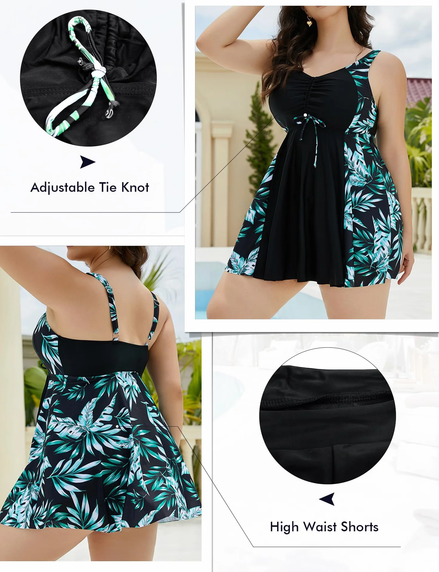 Tankini Talla Grande Mujer 2 Piezas Cuello en V Bañador Tirantes Ajustable L-5XL