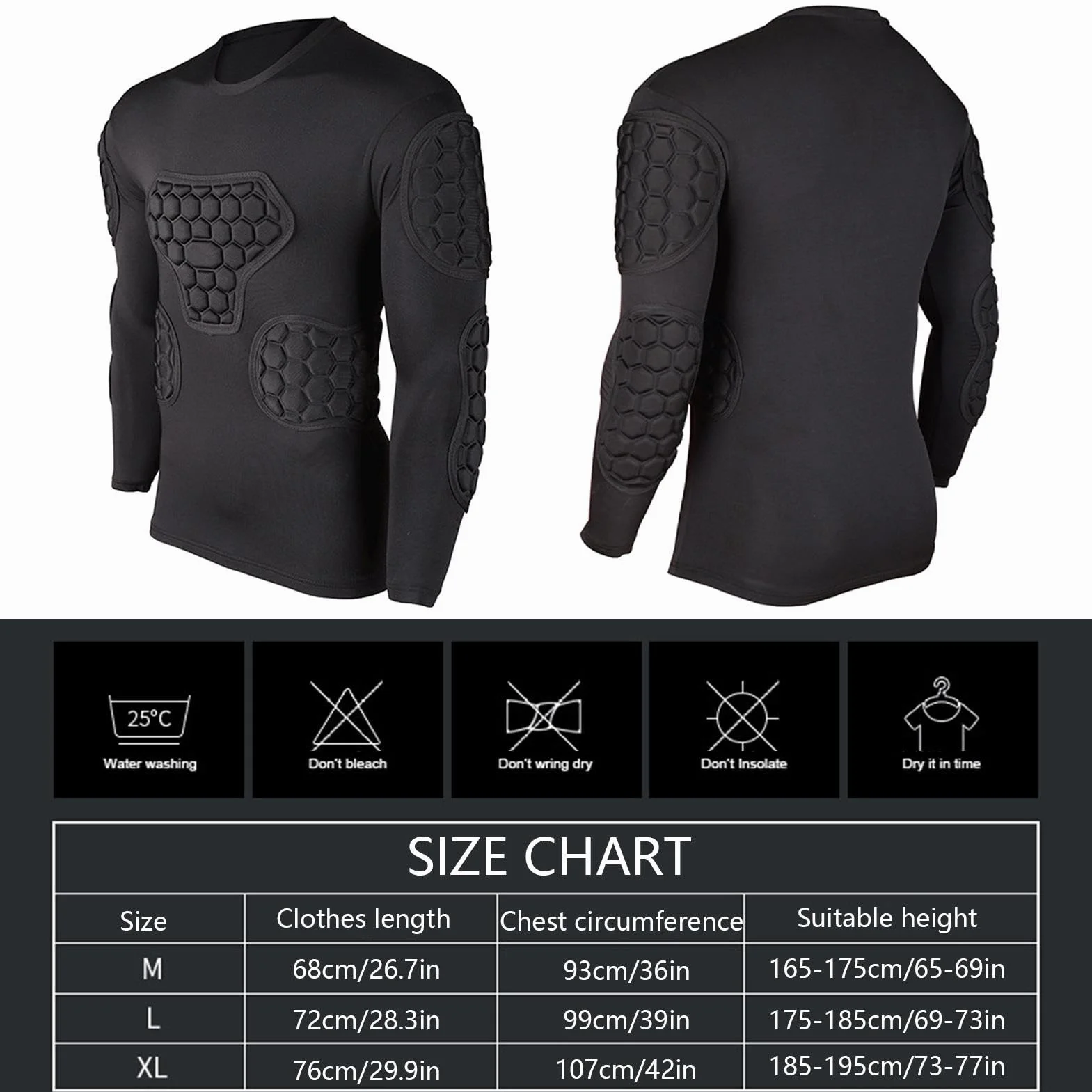 Camiseta de portero manga larga acolchada para jóvenes, ropa de entrenamiento de fútbol baloncesto paintball parkour
