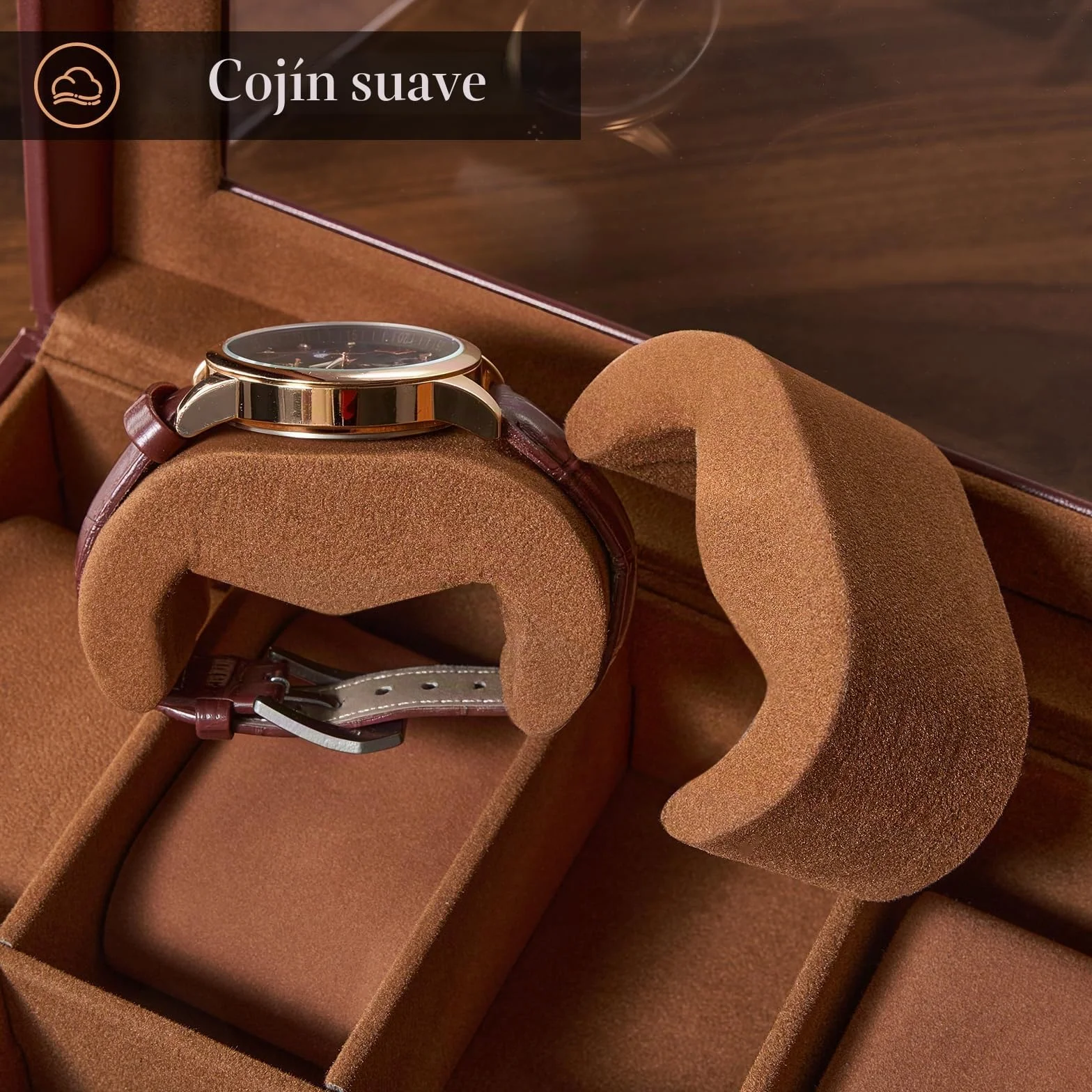 ProCase Estuche para Relojes de Doble Nivel con Tapa de Cristal, Organizador para Relojes, Anillos y Pulseras, Marrón