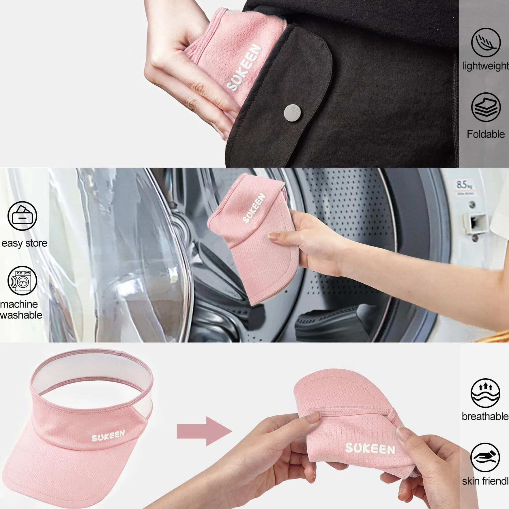 Sukeen Gorra solar de secado rápido para mujer, visera protección UV elástica con banda transpirable para niños 5-12 años