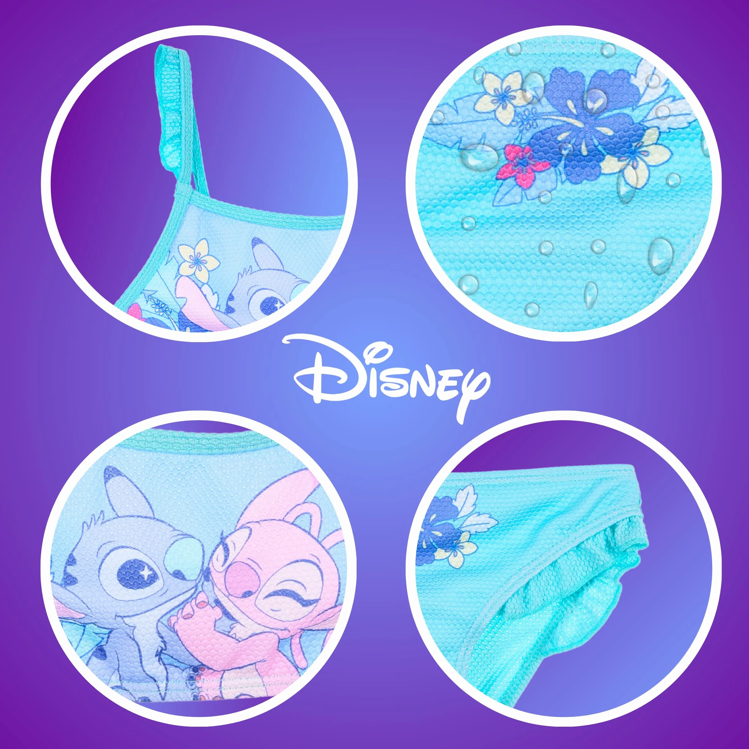 Disney Stitch y Angel Bikini para Niña, Bañador de Dos Piezas Arco Iris, Natación Infantil Tallas 3-8 Años