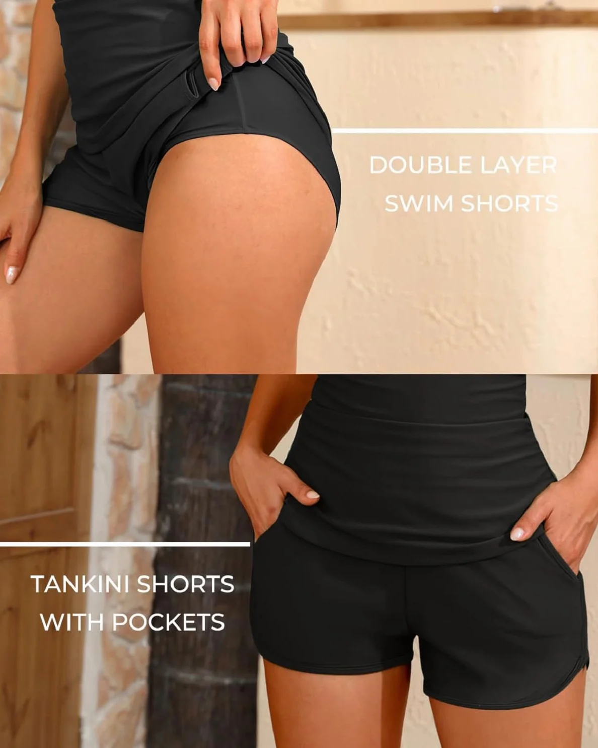 Tankini Mujer 2 Piezas Push Up con Relleno V Neck Bañadores Correas Ajustables Cintura Alta