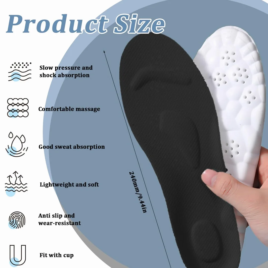 Plantillas Memory Foam Alivio Dolor Talón Plano Absorción Impactos Antifatiga 37-38 Negro