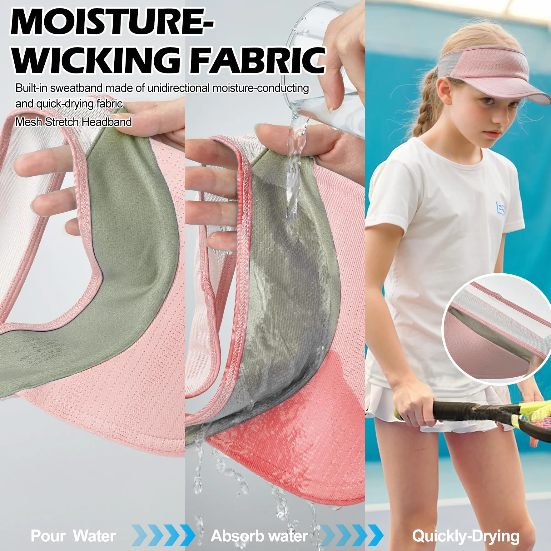 Sukeen Gorra solar de secado rápido para mujer, visera protección UV elástica con banda transpirable para niños 5-12 años