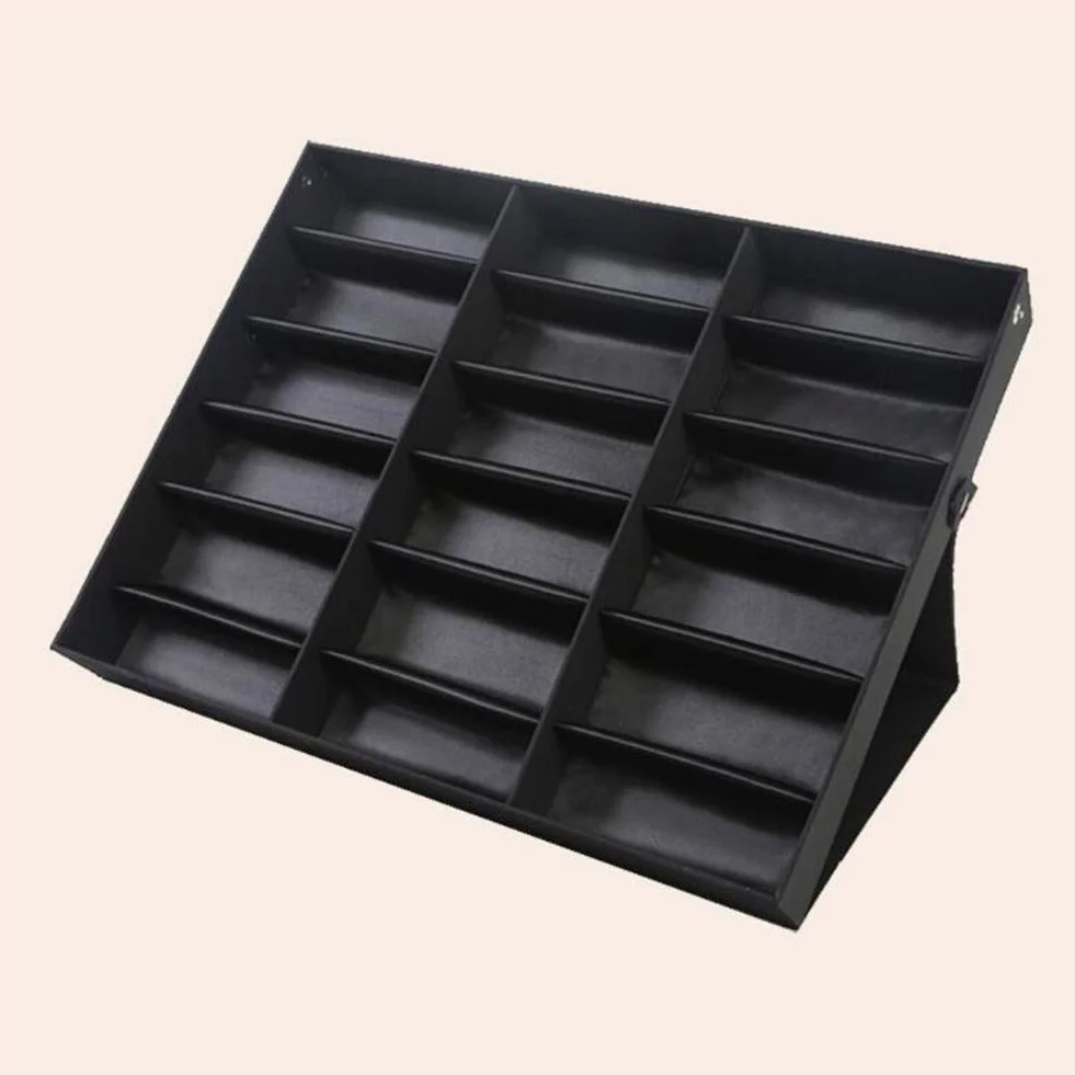 Venus valink 18 Rejillas Gafas Pantalla Caja, Organizador Variedad de Sol Anteojos Funda Almacenamiento, Almacenaje Estante Soporte Contenedor, Joyería Relojes Mostrar Bandeja, Negro