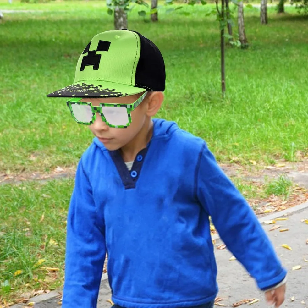 Minecraft Gorra de Béisbol para Niños, 2PCS Conjunto con Gafas de Sol, Bordada Transpirable Ajustable