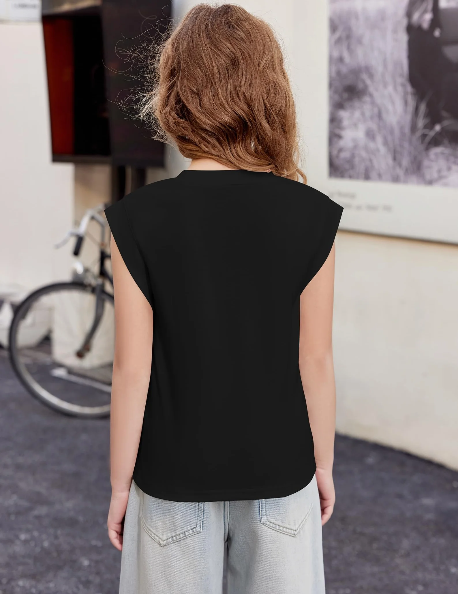 Arshiner Camiseta Manga Corta Cuello Redondo Rayas Color Liso para Niñas 5-12 Años
