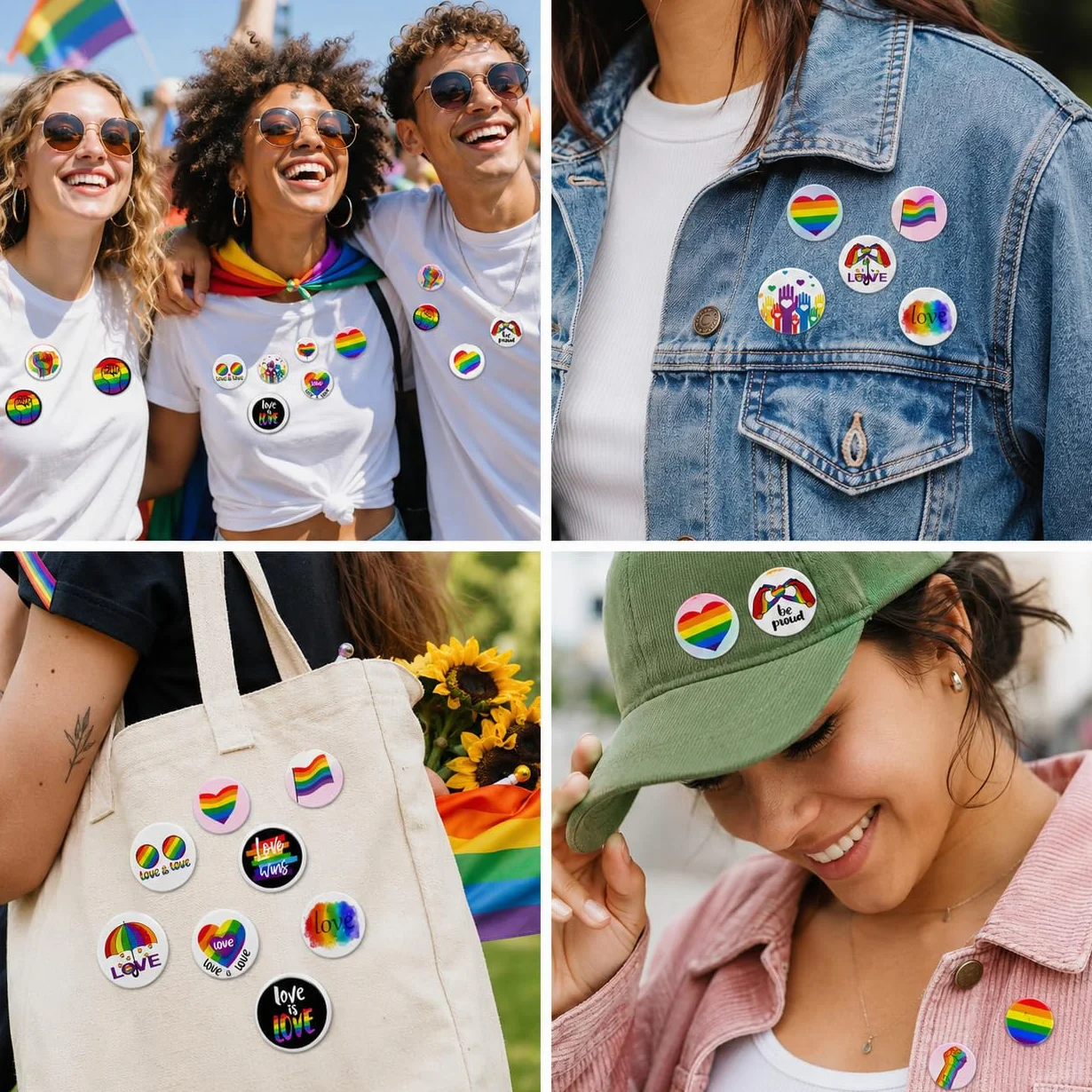 Insignias LGBTQ 16 Piezas 44MM, Pines Acero Inoxidable Puño Arcoíris, Set Broches Pride para Ropa