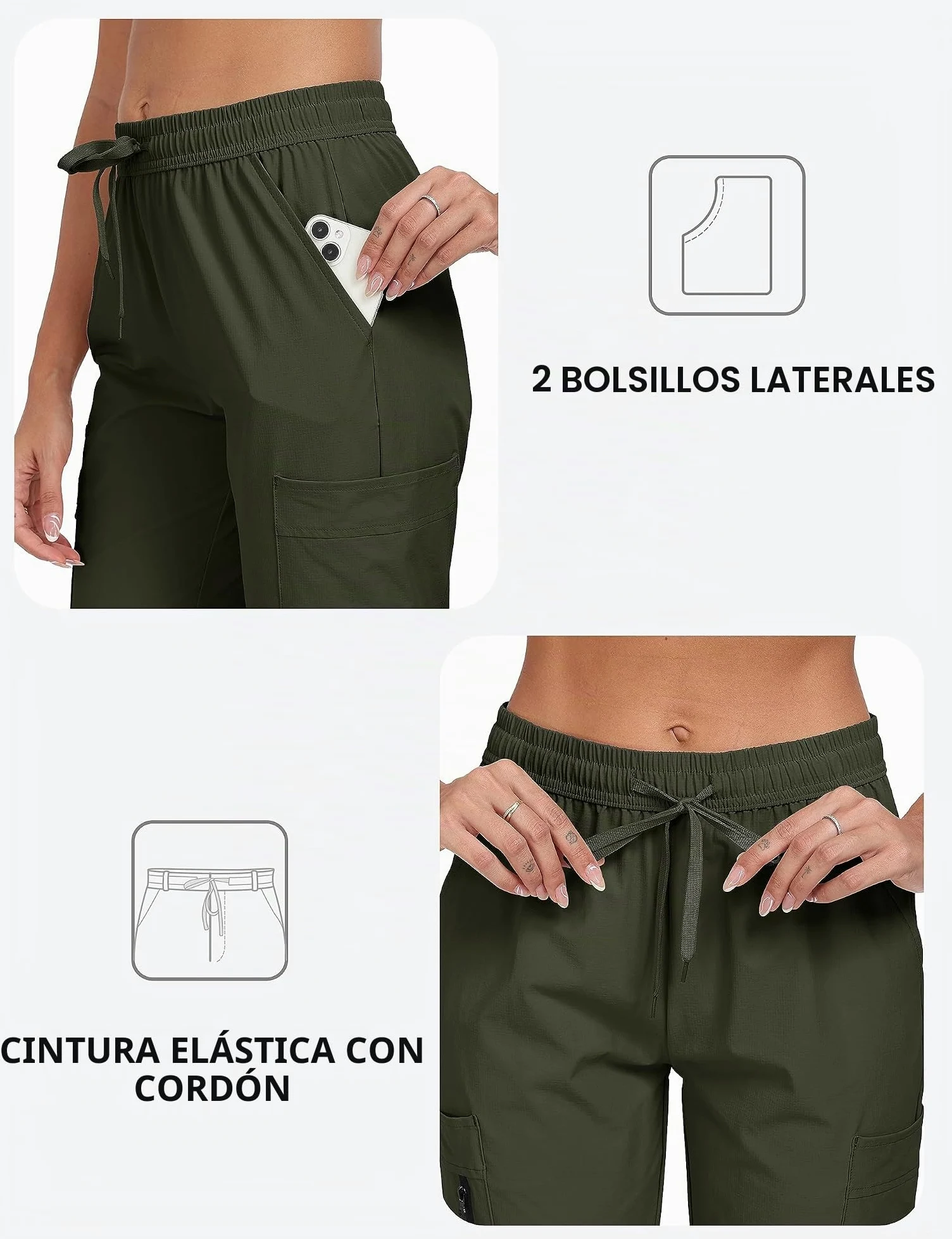 MoFiz Pantalones Cargo Mujer Ligeros Elasticos Trekking Pants de Trabajo Impermeable con Bolsillos Pantalones