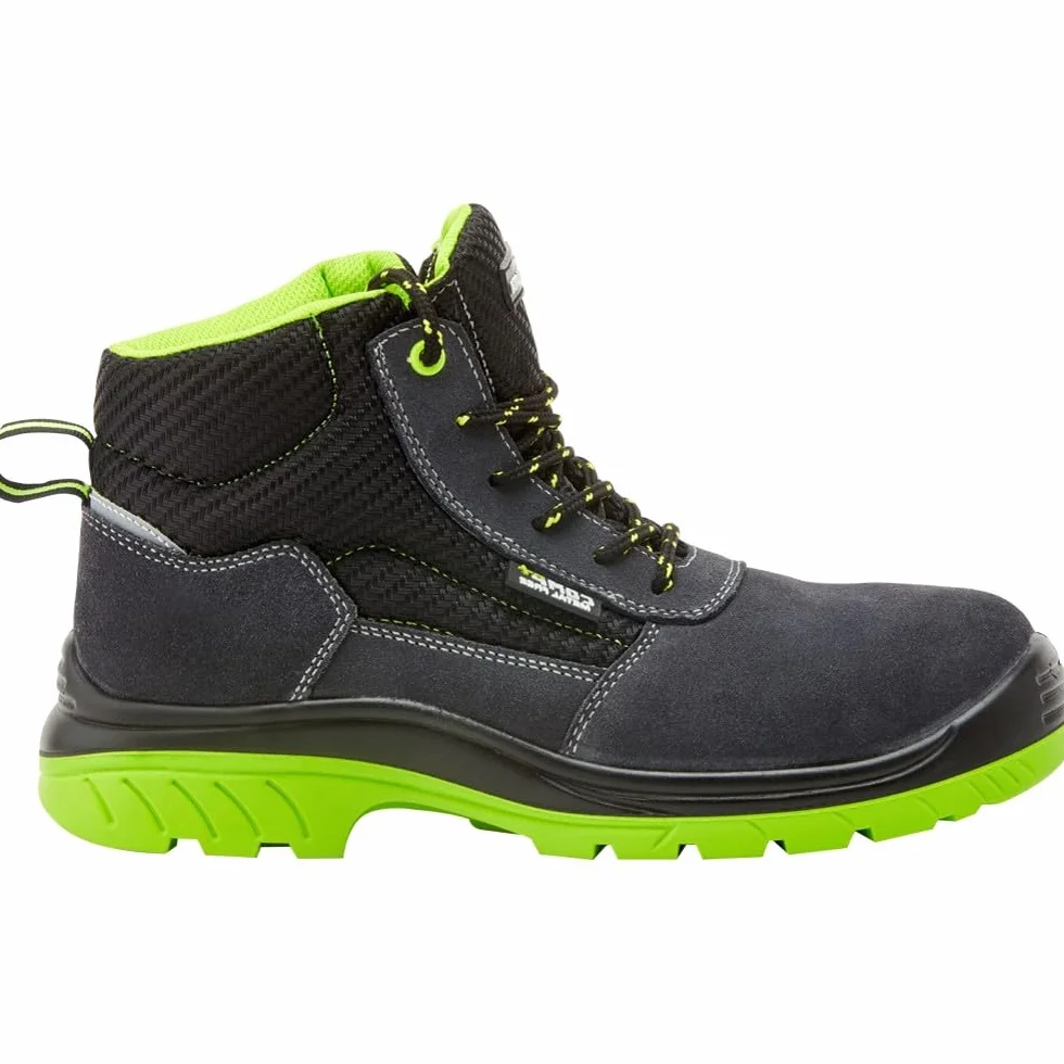 Bellota 72309S1P Bota de Seguridad Piel Serraje Transpirable Resistente Golpes Rozaduras Negro Verde