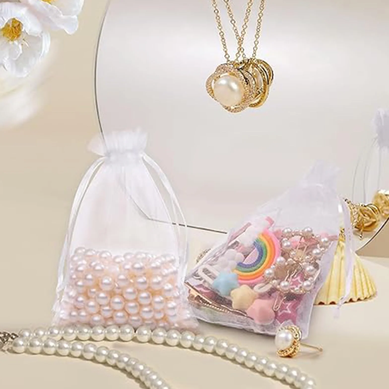 YFelomatric Lote de 30 bolsas de organza - 20 x 30 cm - Blanco - Bolsas de protección con cordón de cierre - Para joyas, regalos, dulces, boda