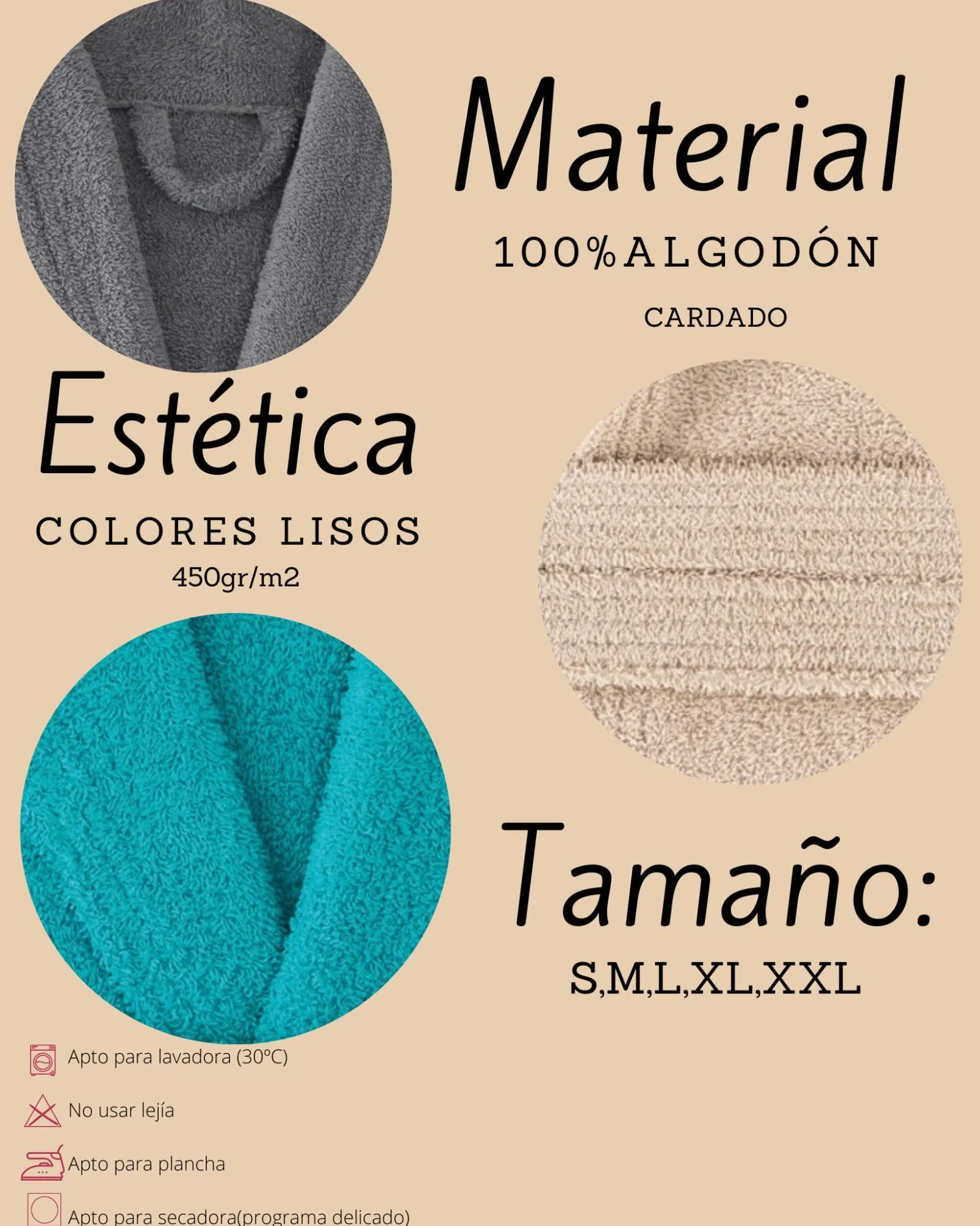 NH NOVOTEXTIL HOGAR Albornoz 100% Algodón Cardado 450gr/m2 Unisex Ultra Suave Absorbente Secado Rápido