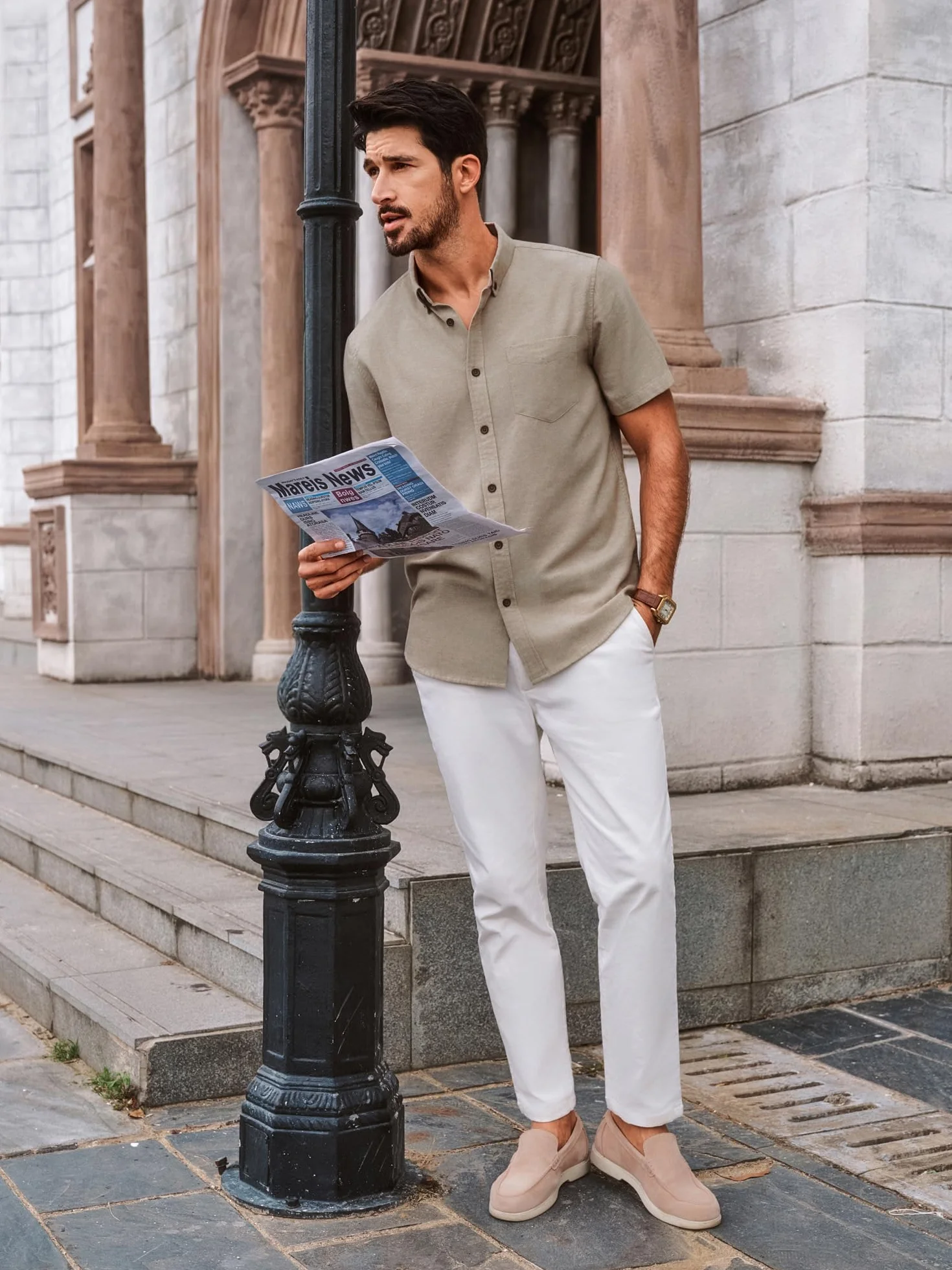 PJ PAUL JONES Camisa de lino manga corta para hombre, ligera verano