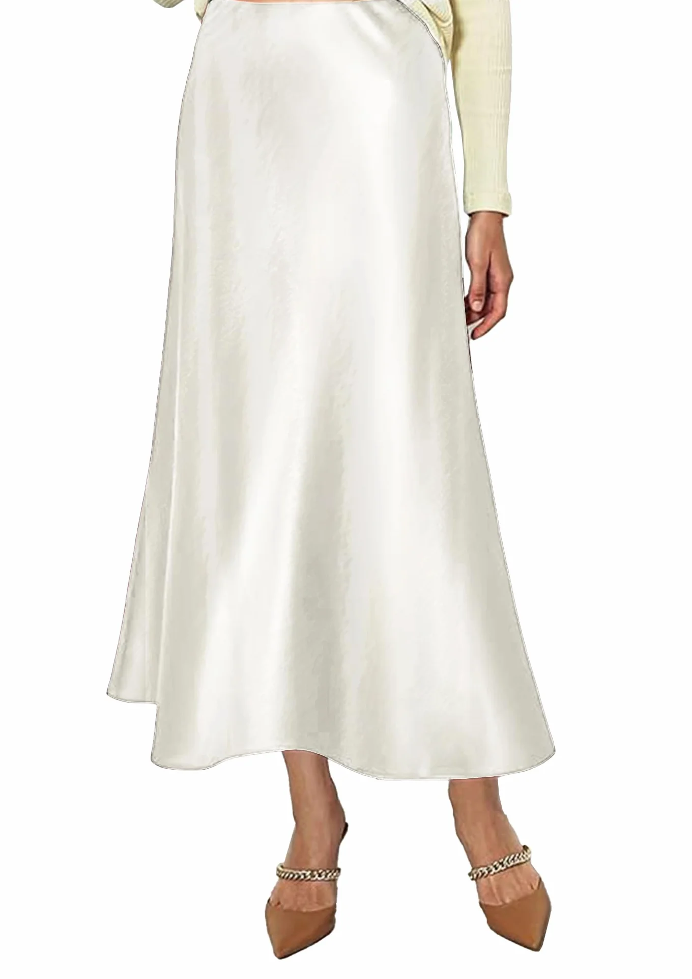 Falda de Satén para Mujer Cintura Alta Elástica Midi Casual A-Línea con Cremallera Elegante Larga Maxi Plisada Fiesta Otoño