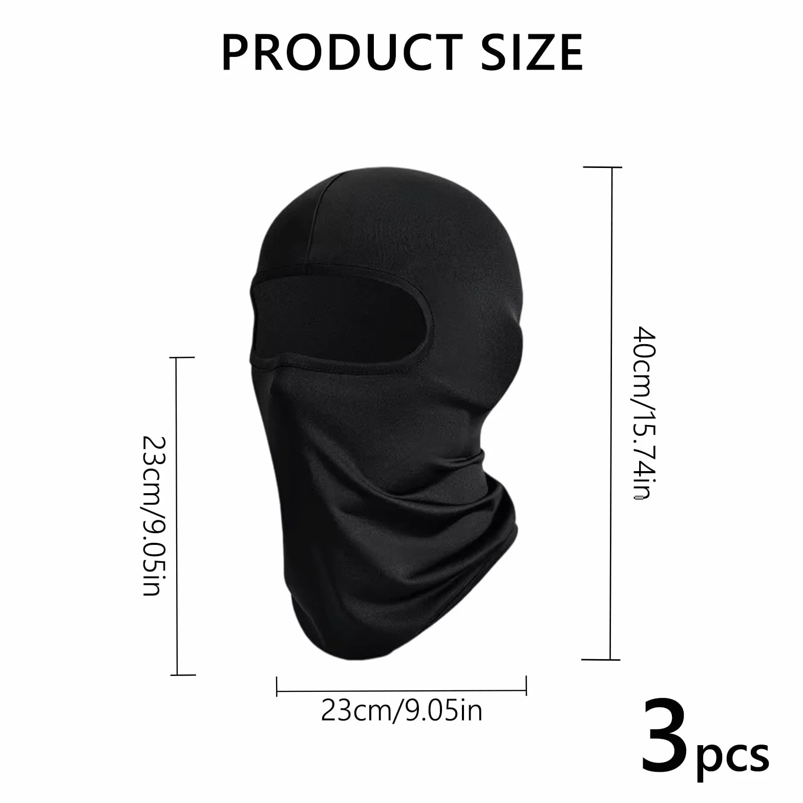 Máscara de Pasamontañas Protector UV para Bicicleta Motocicleta Esquí Hombre Mujer Negro (3 Piezas)