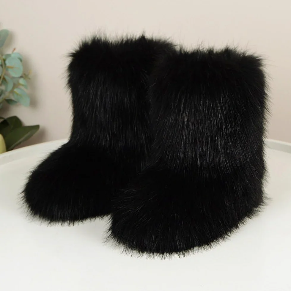 Botas De Nieve De Mapache, Botas De Piel Sintética, Botas Mullidas a Media Pantorrilla, Zapatos Planos para Exteriores para Hombres Y Mujeres, Suministros De Viento a Prueba De Invierno