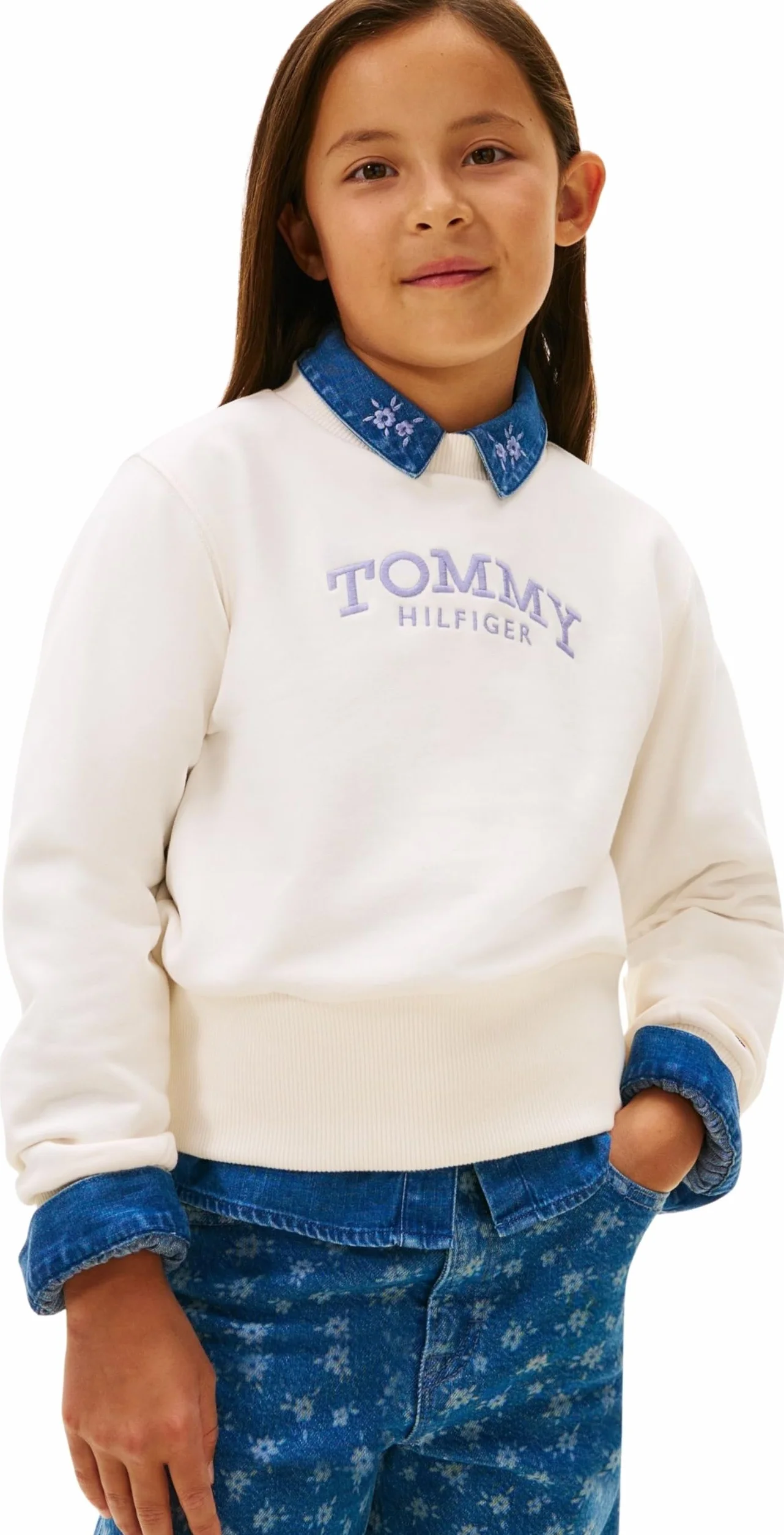 Tommy Hilfiger Sudadera sin Botones Niñas High Rib Hem Crew Neck Pack de 1