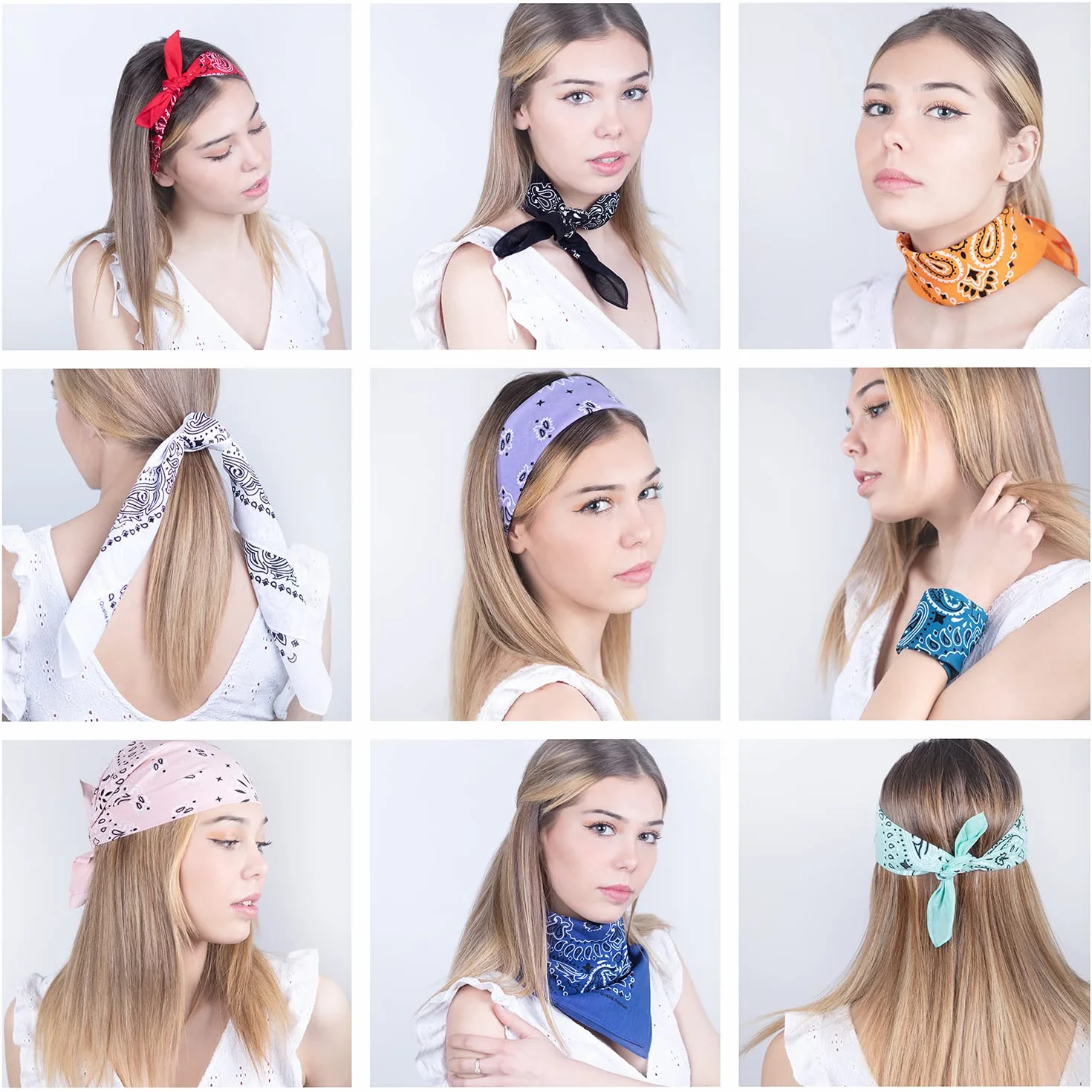 Paquete de Bandanas 100% Algodón Estampado Paisley 20 Colores Exclusivos