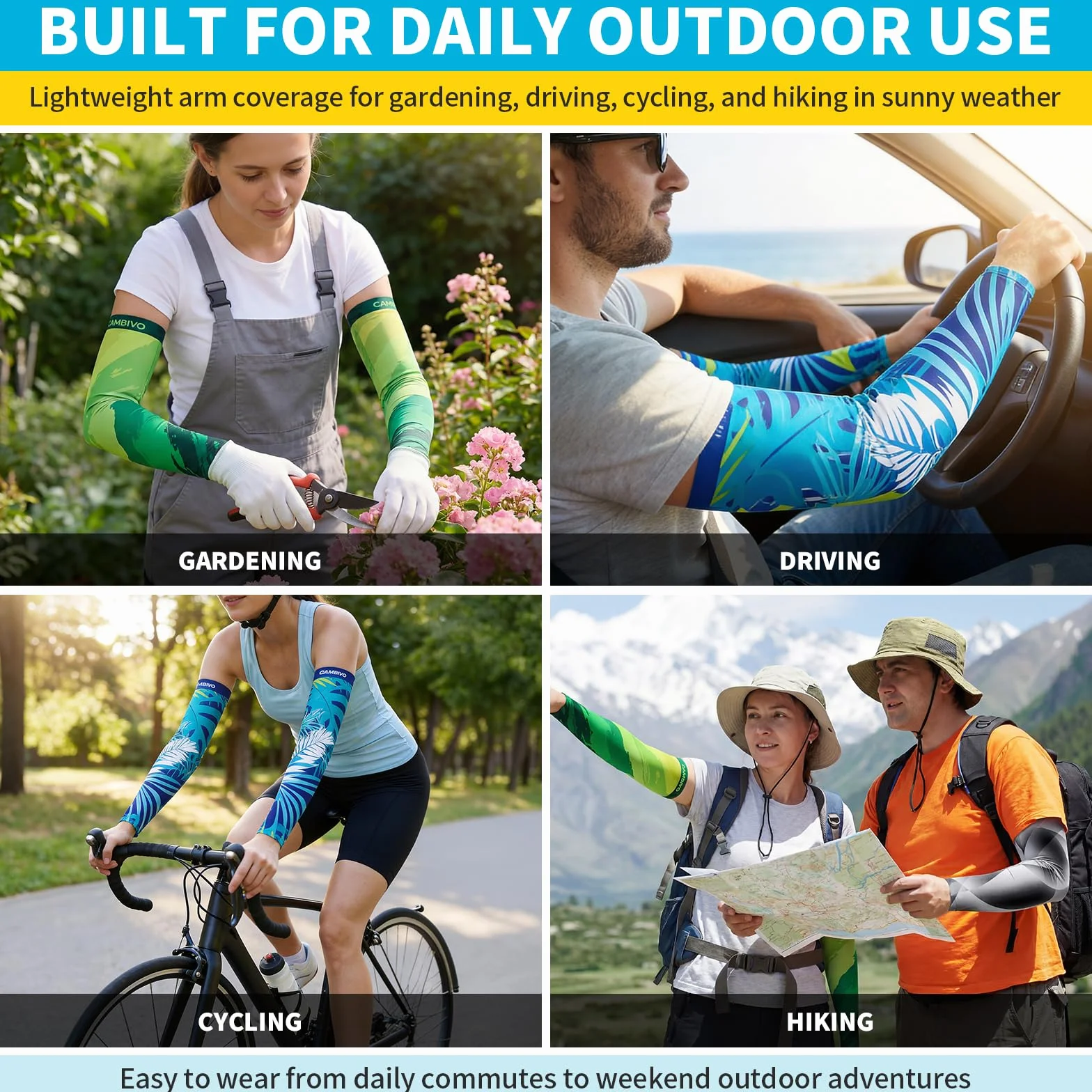 CAMBIVO Mangas para Brazos Protección UV UPF50+, Manguitos sin Costuras Elásticos para Running Ciclismo Padel