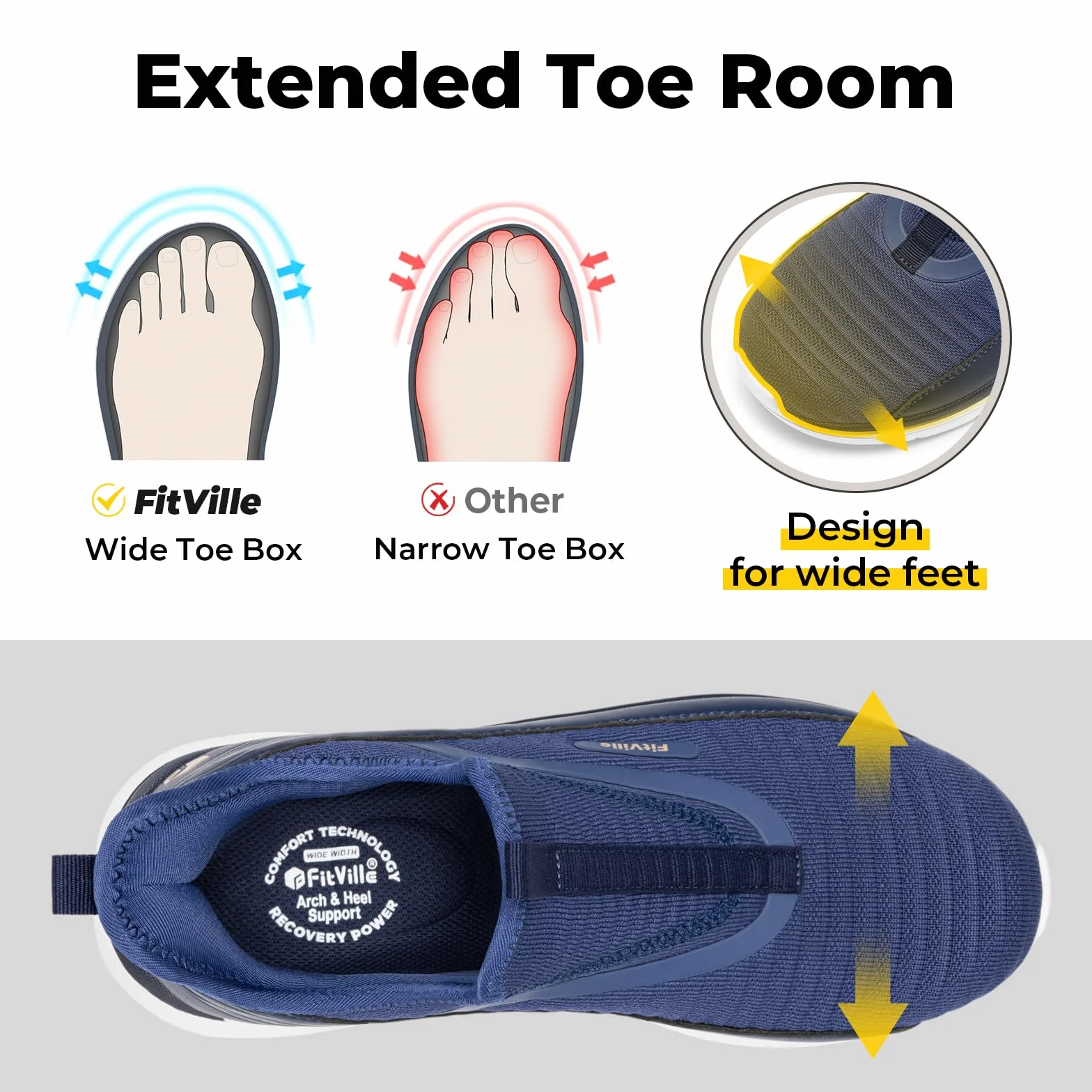 FitVille Zapatillas para Caminar Hombre Sin Cordones Transpirables Slip-on