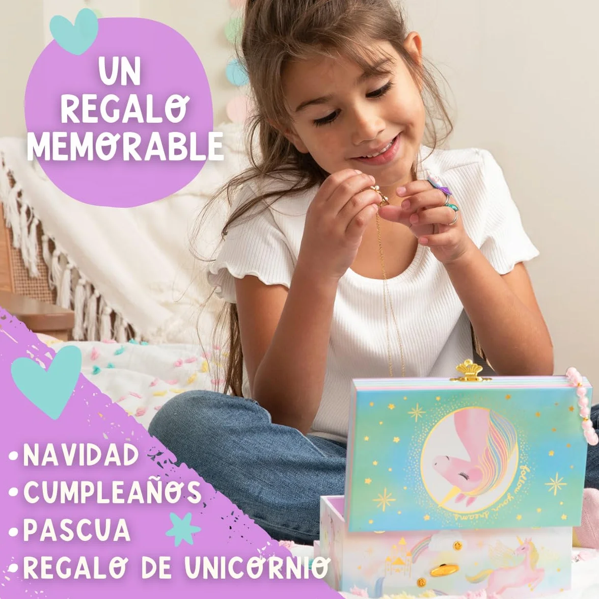 Giggle & Honey Joyero Musical de Unicornio para Niñas - Unicornio Bailarín con Espejo, Regalo de Cumpleaños 3-10