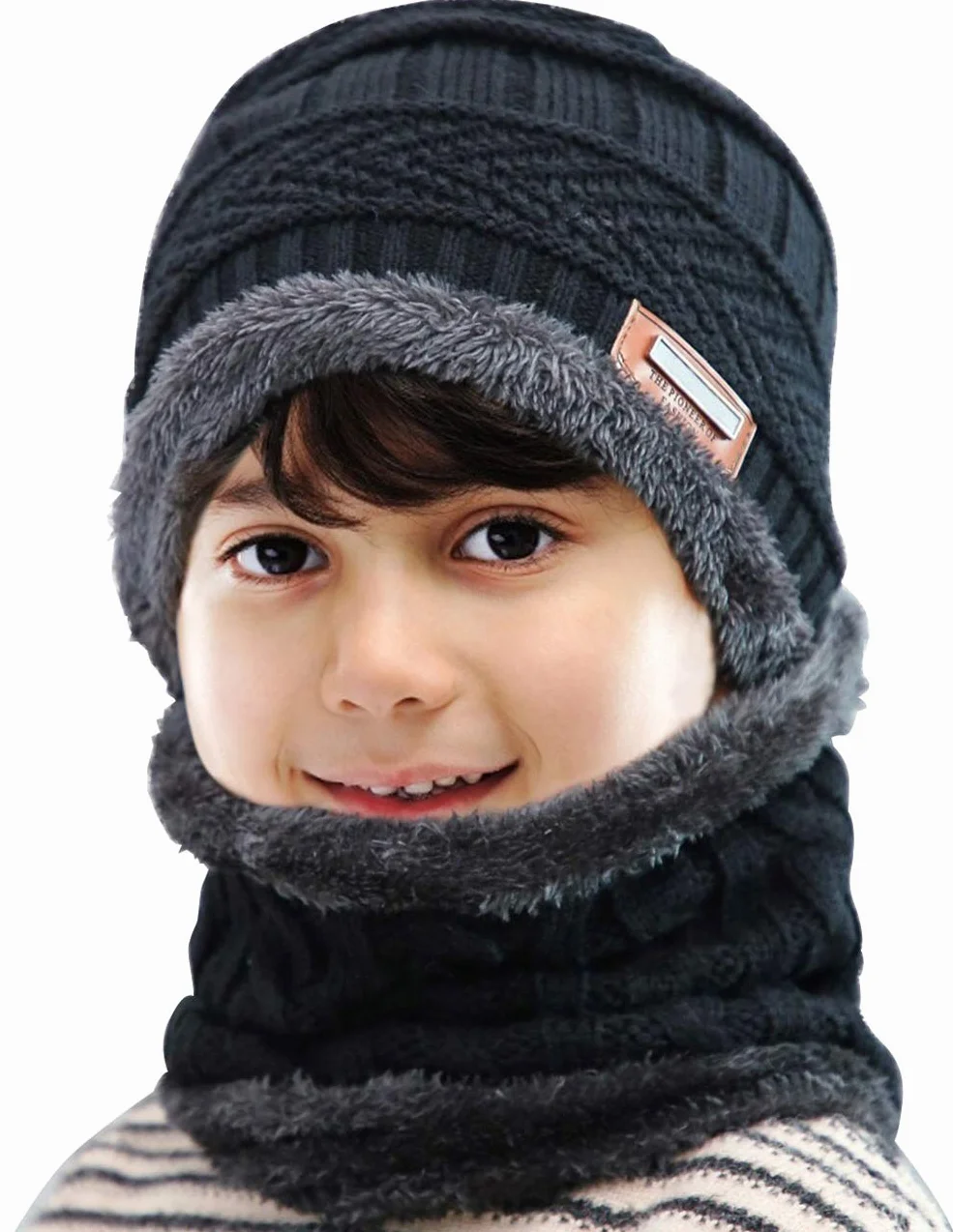 Conjunto de Bufanda Guantes y Gorro de Punto Invierno para Niños 2/3 Piezas Gorro Grueso Suave Cálido Esquí Forro Polar Niñas