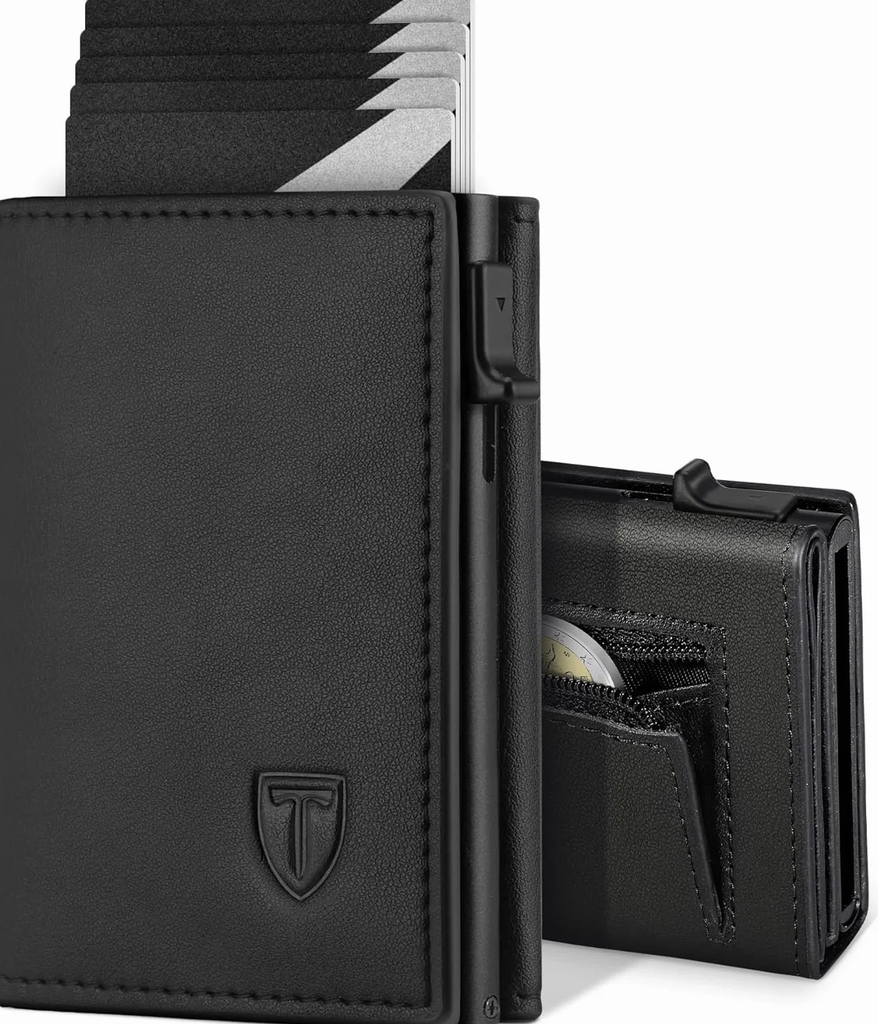TEEHON Cartera Hombre Cuero Tarjetero Bloqueo RFID Pequeño Crédito Billetes Monedas Caja Regalo