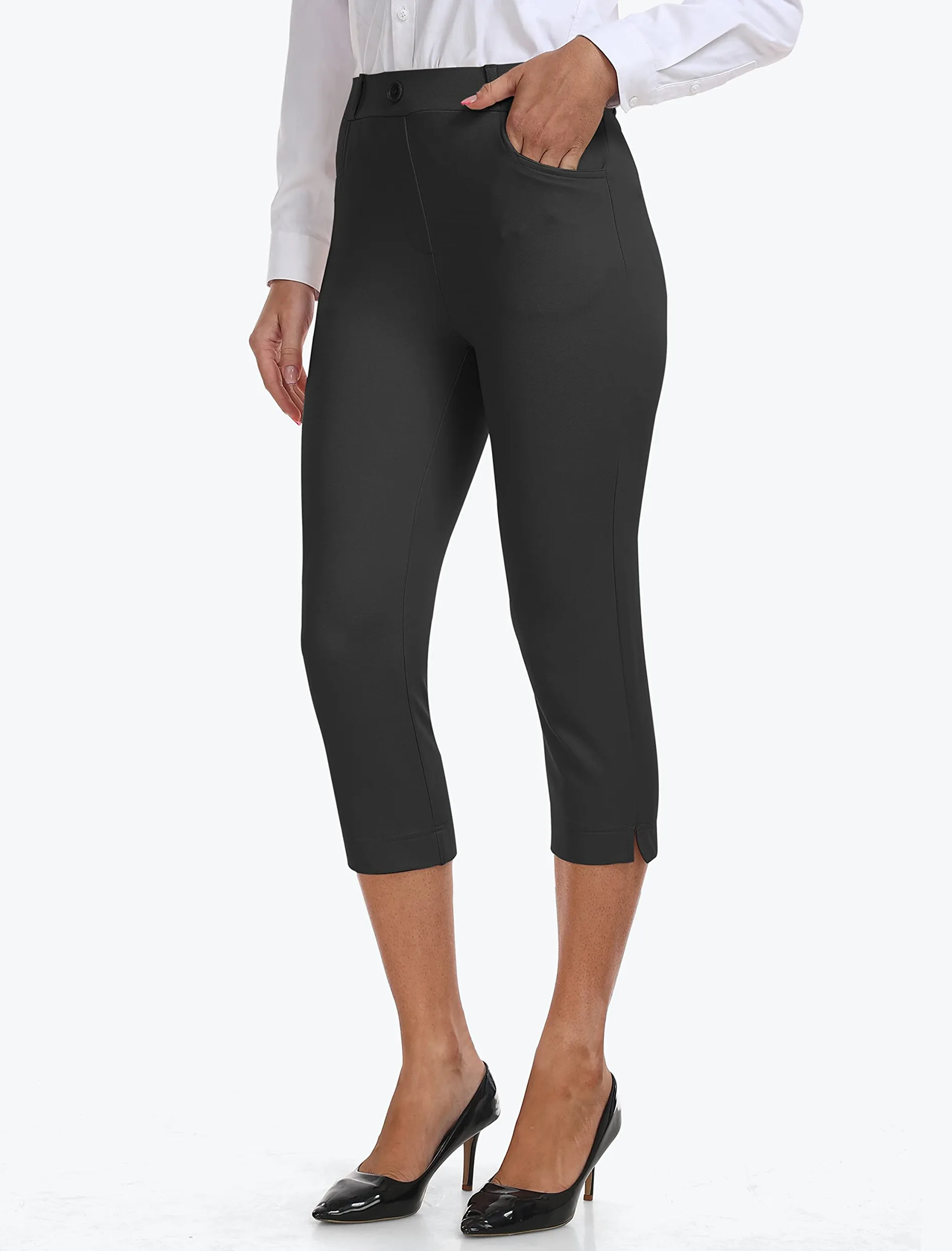 Pantalones de Capri para Mujer Cintura Alta Oficina Trabajo Negocios Casual Yoga Leggings Verano Pantalones con Bolsillos