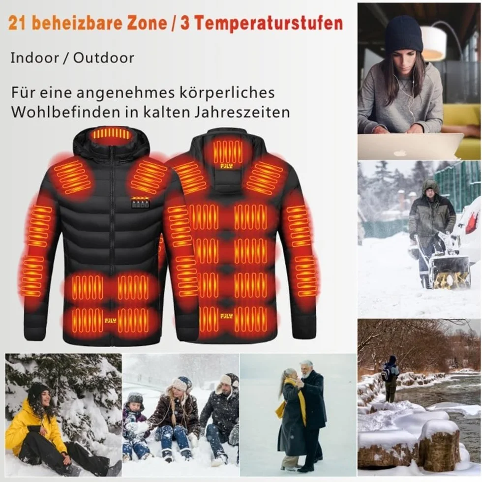 Abrigo con calefacción 21 zonas chaleco carga USB chaqueta cálida capucha pesca motocicleta