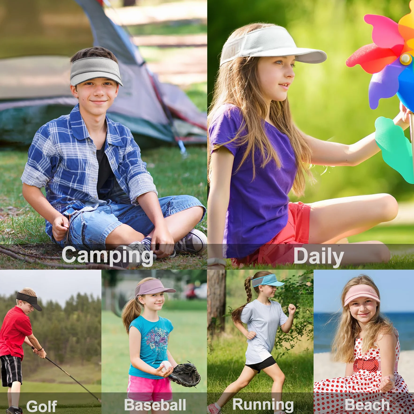 Sukeen Gorra solar de secado rápido para mujer, visera protección UV elástica con banda transpirable para niños 5-12 años