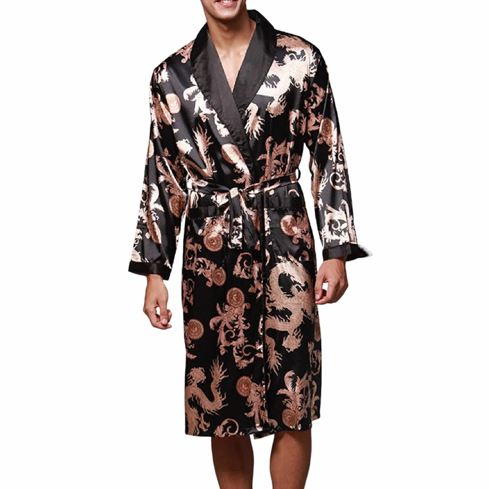 Generisch Albornoz para hombre ligero Dunn Bata de seda pijamas hombre satén corto sauna bata kimono bata de manga larga albornoz pijamas ropa de noche satén camisón albornoz para hombre